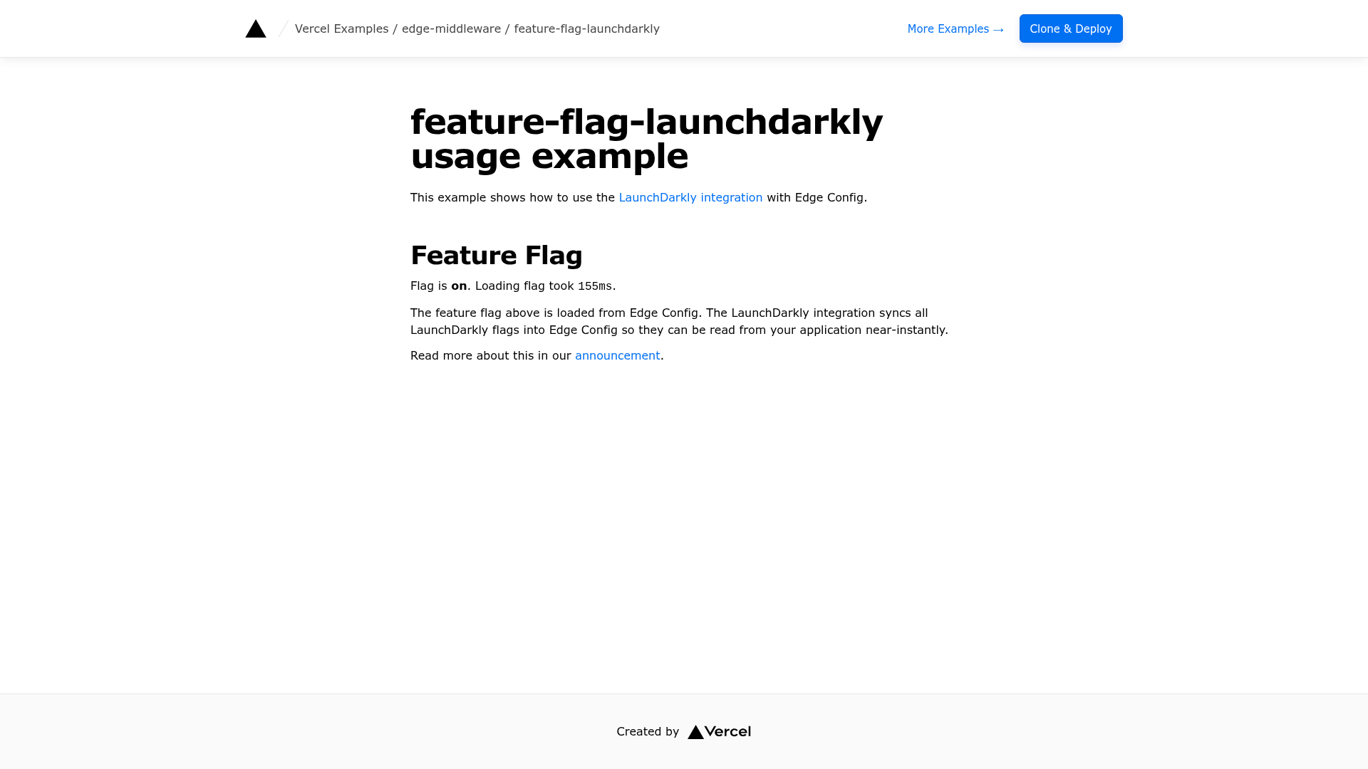screenshot of LaunchDarkly Integration example on template0.com