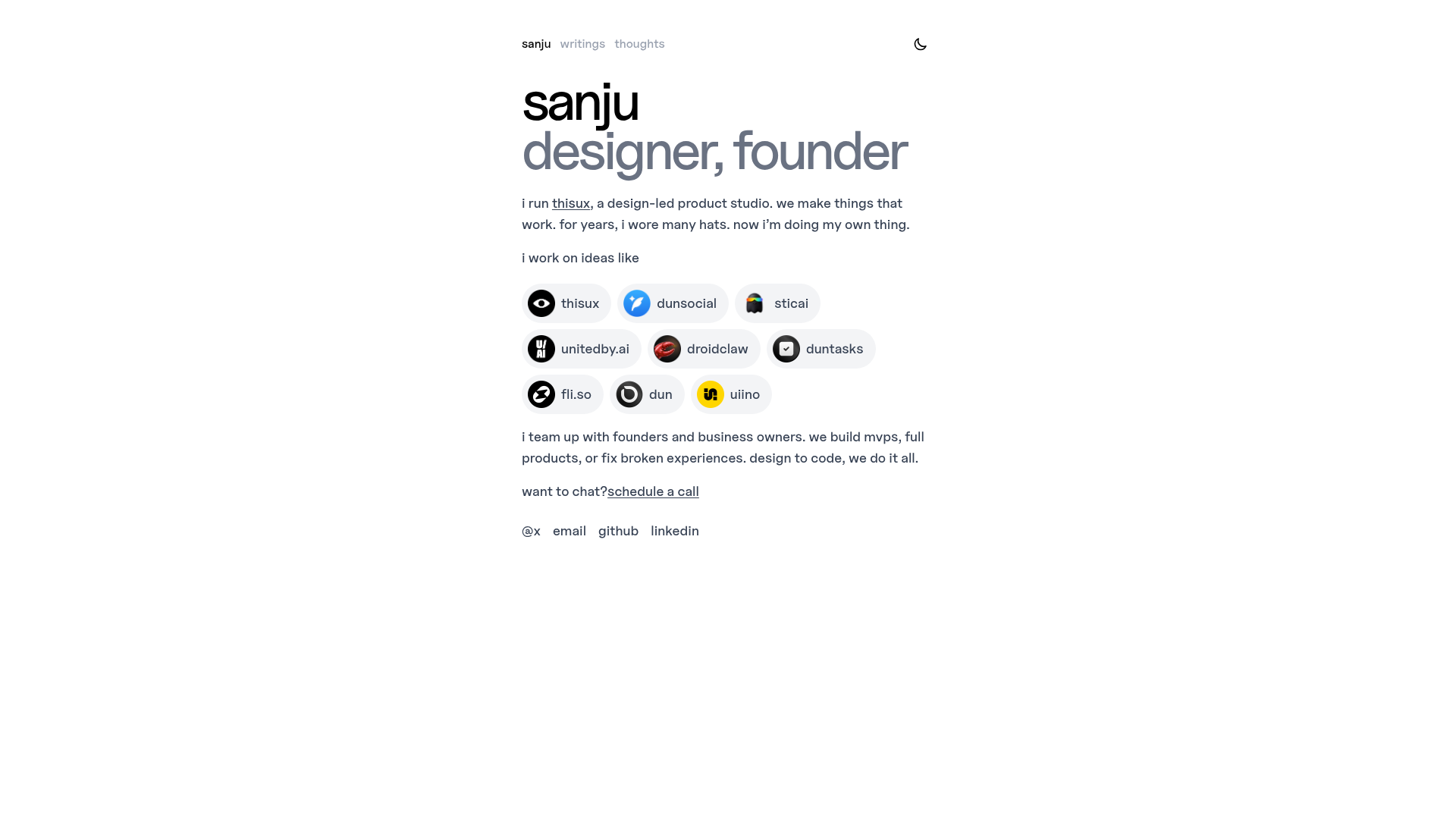screenshot of sanju.sh on template0.com
