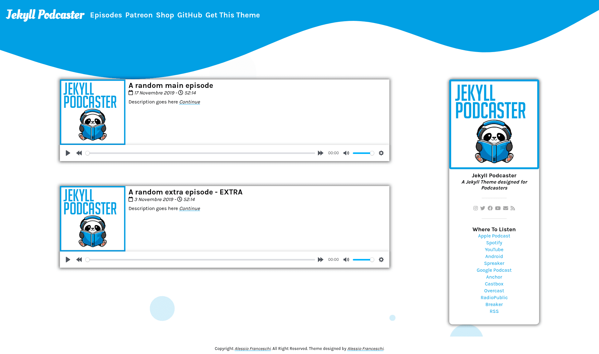screenshot of Jekyll Podcaster on template0.com