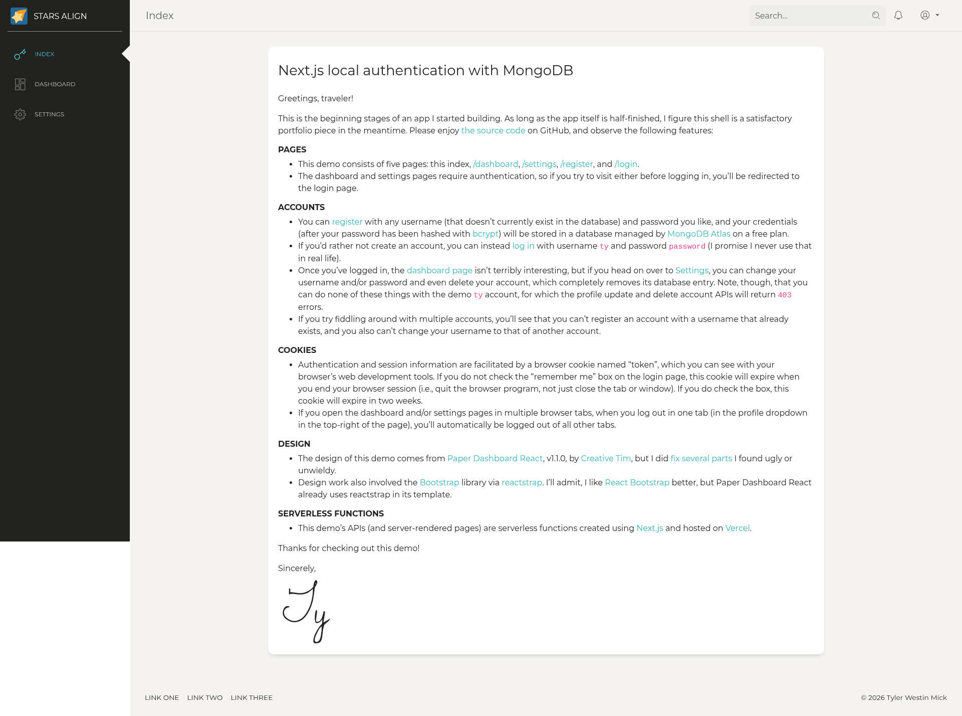 screenshot of Next.js Local Authentication with MongoDB on template0.com