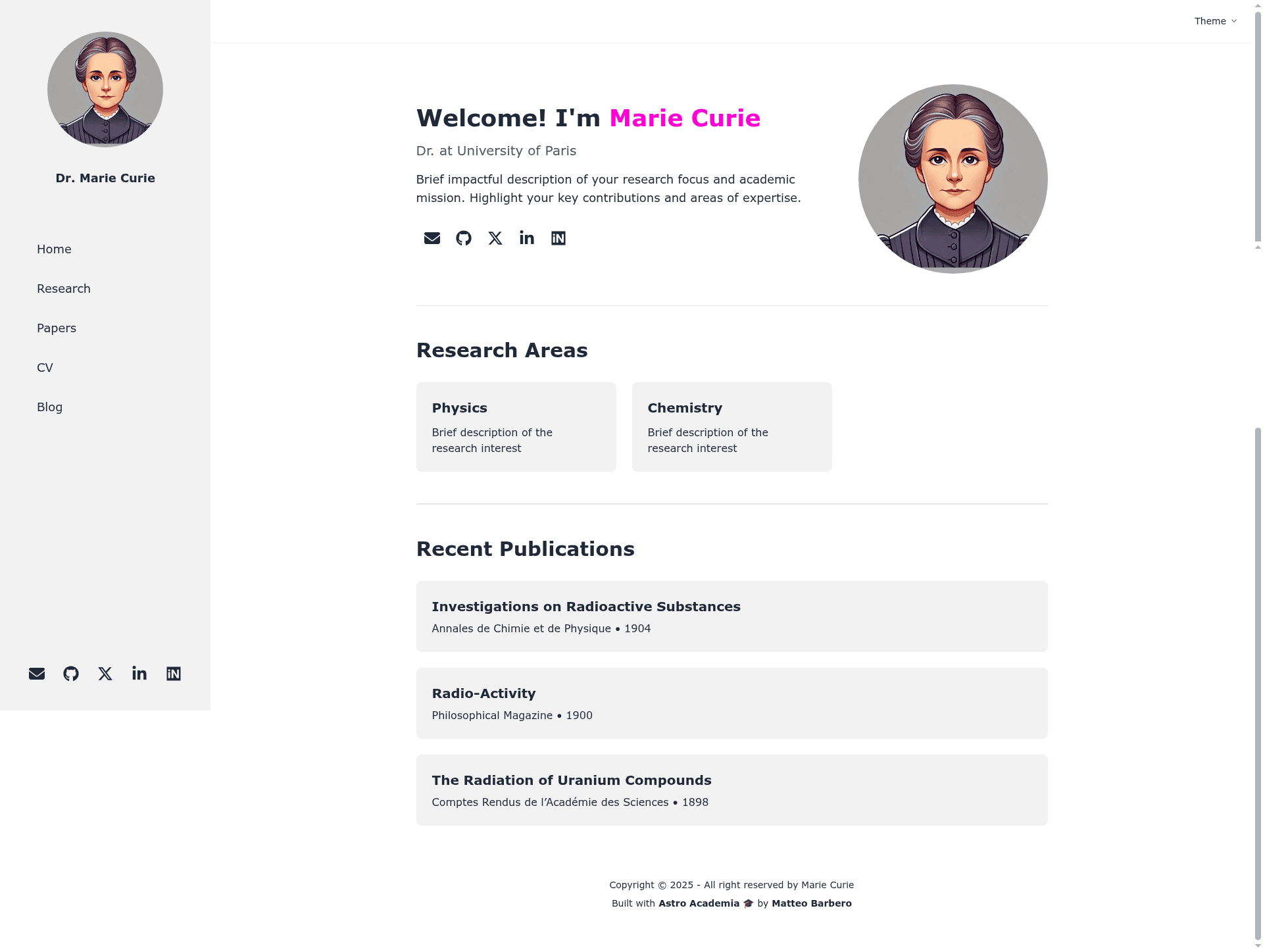screenshot of Astro Academia on template0.com