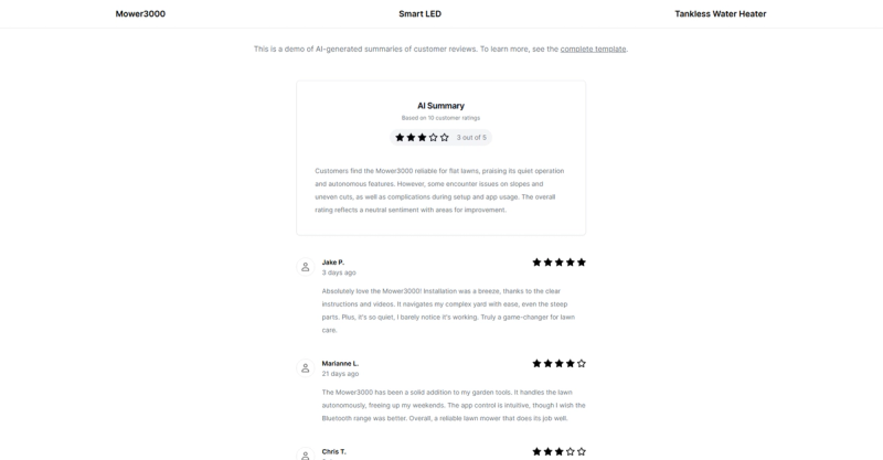 Image for Customer Reviews AI Summary(AI nextjs template) on template0.com