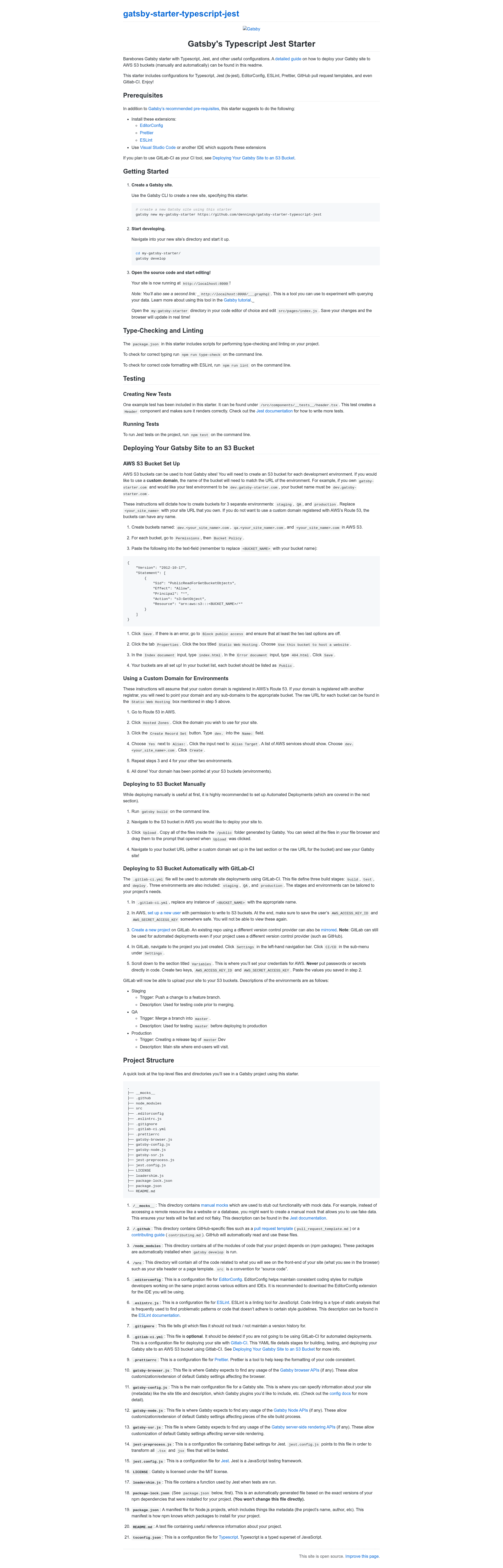 screenshot of Gatsby Typescript Jest Starter on template0.com