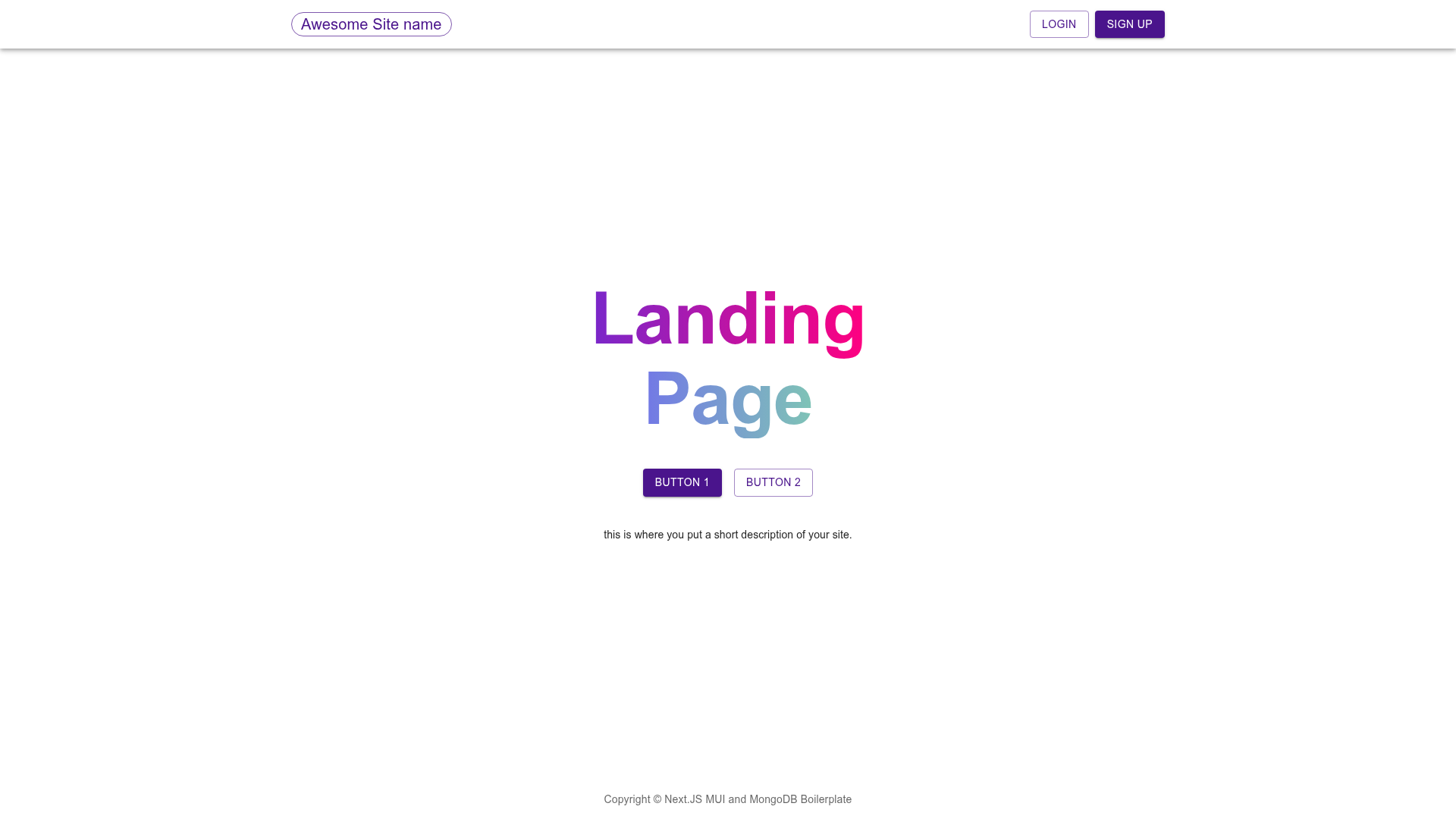 screenshot of NextJS MongoDB MUI Boilerplate on template0.com