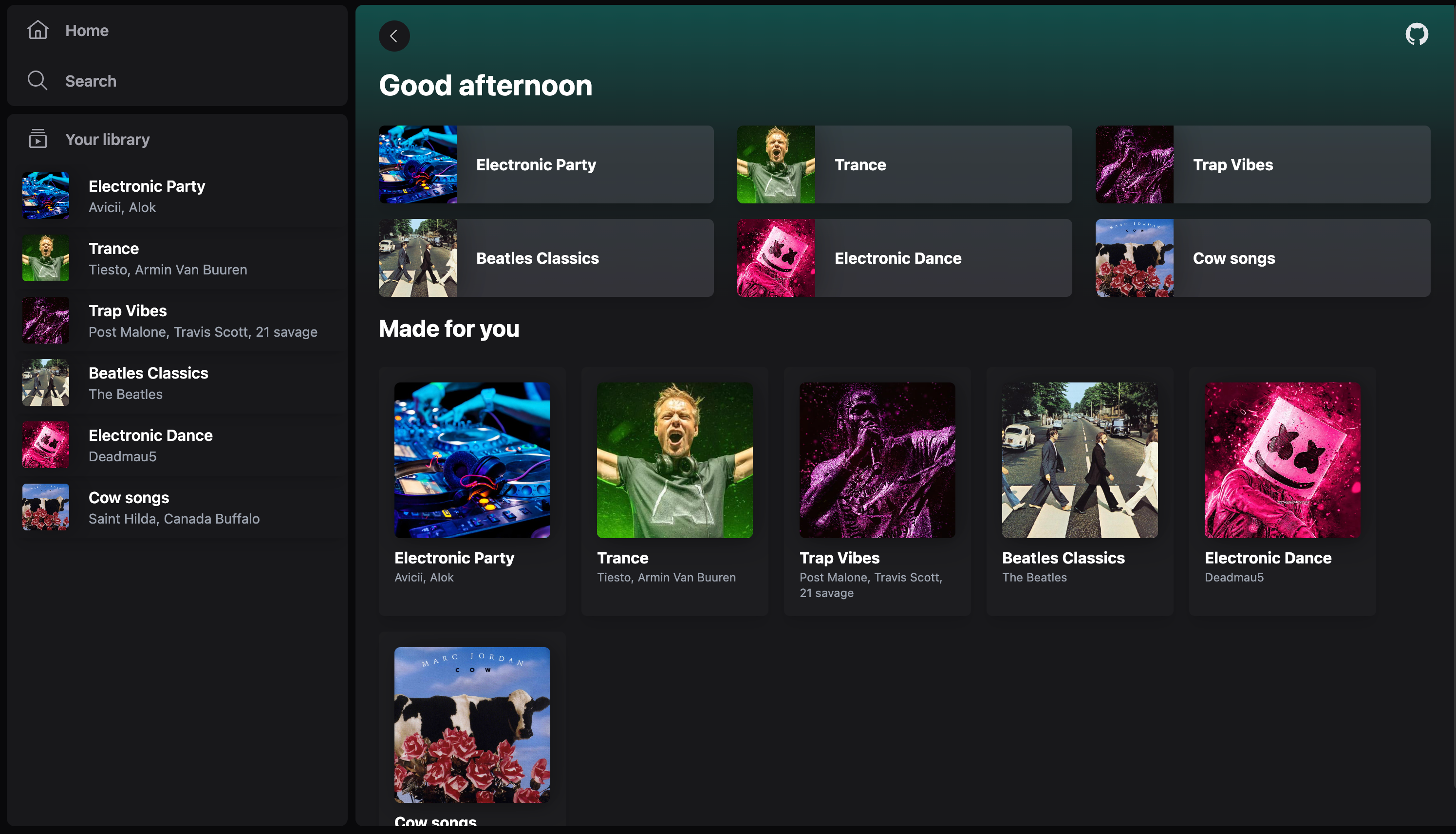 Spotify Clone with Astro View Transitions preview
