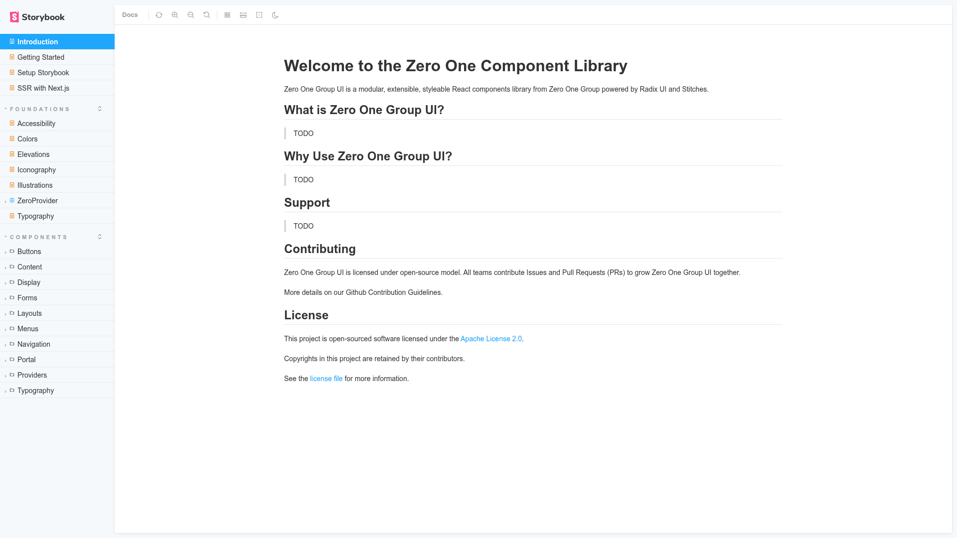 screenshot of Zero One Group UI on template0.com