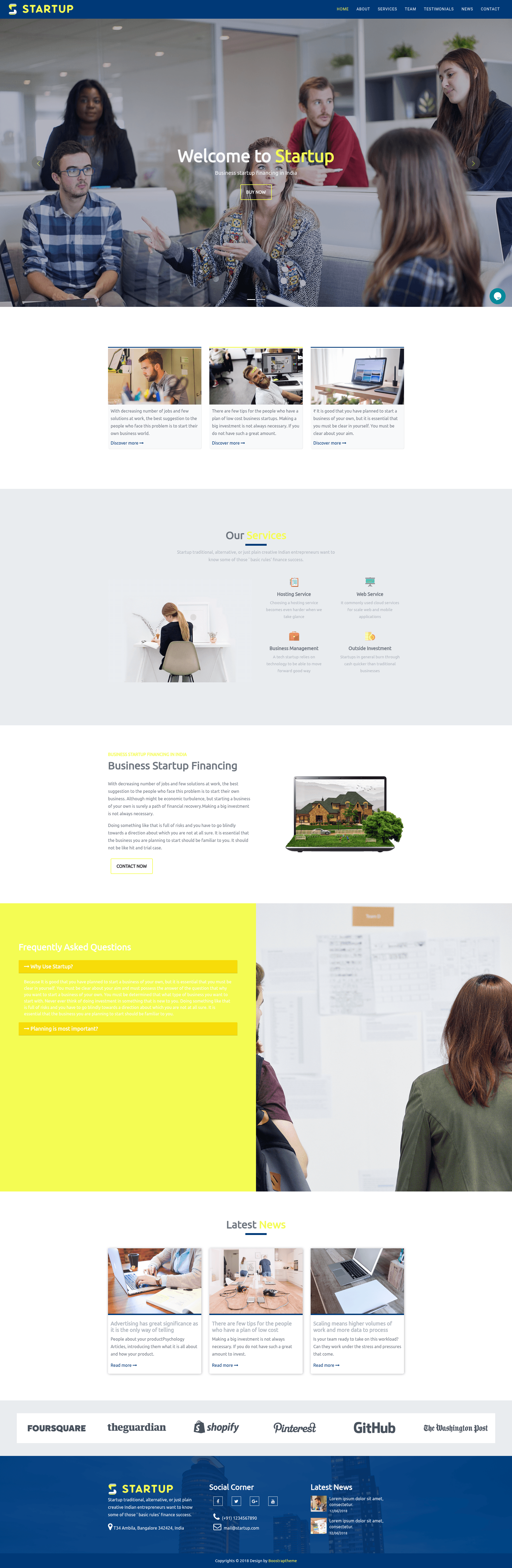 screenshot of Startup – Free Bootstrap HTML5 Multipurpose Business Template on template0.com