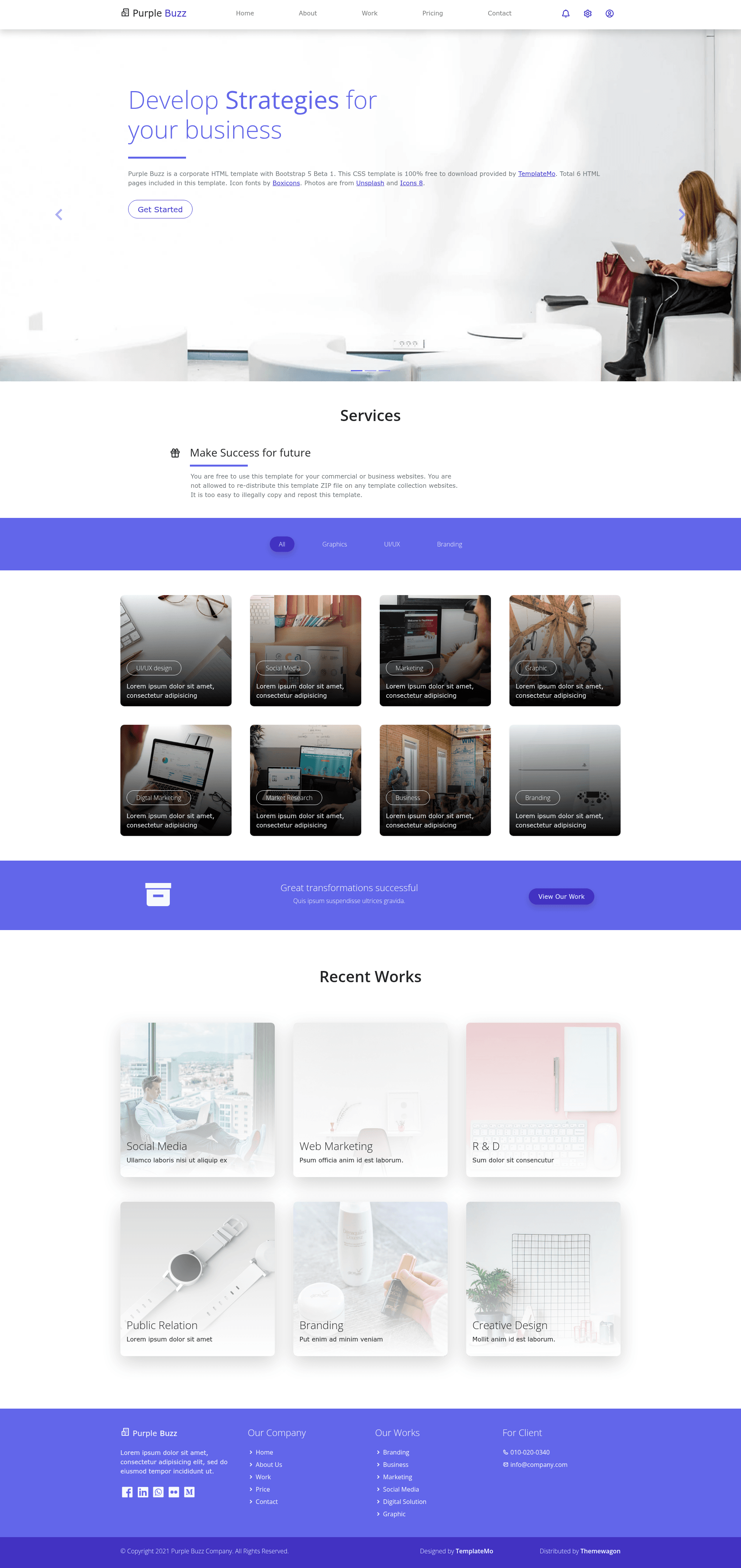 screenshot of Purple Buzz – Free Responsive Bootstrap 5 HTML5 Website Template on template0.com