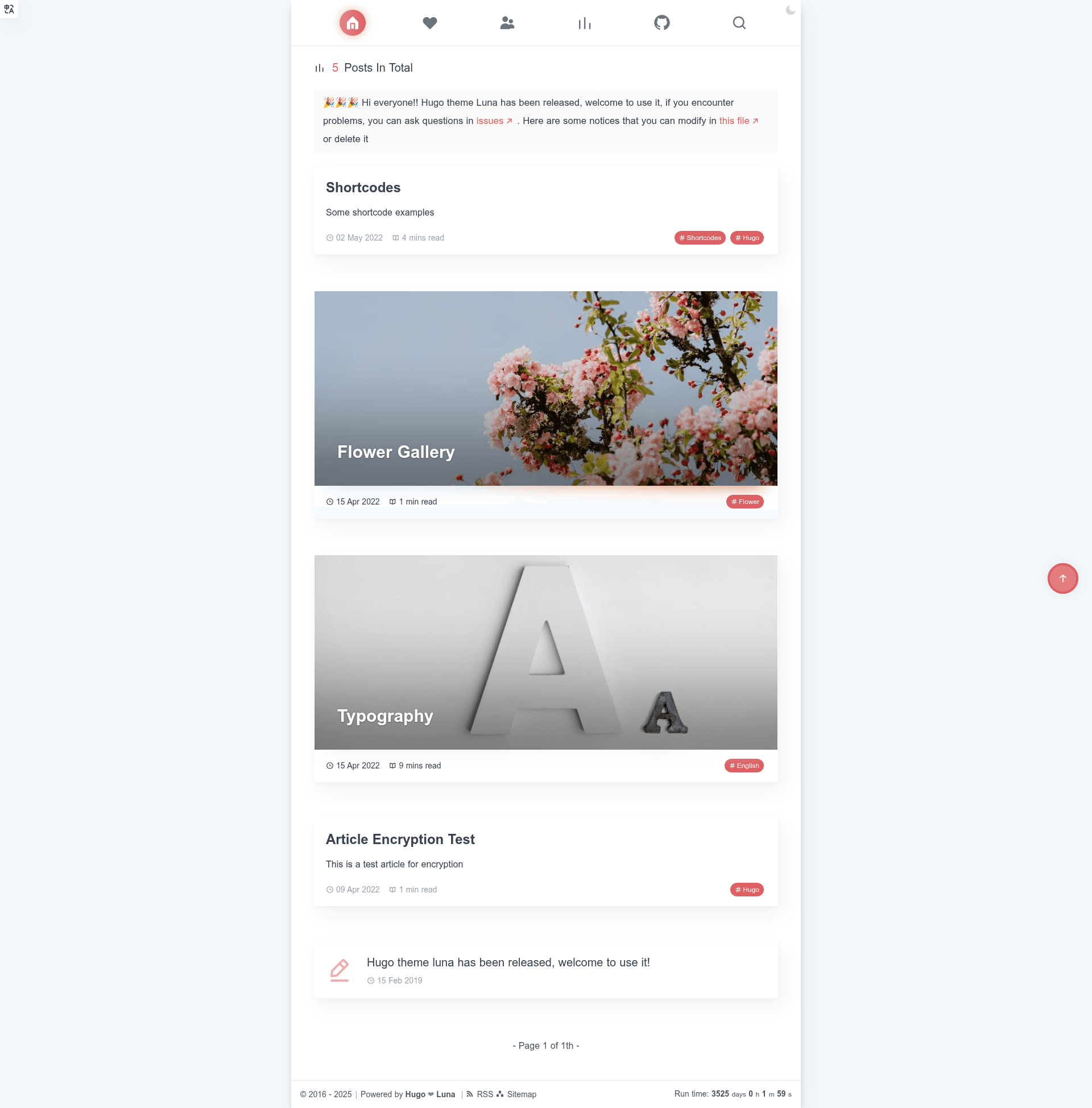 screenshot of Hugo Theme Luna on template0.com