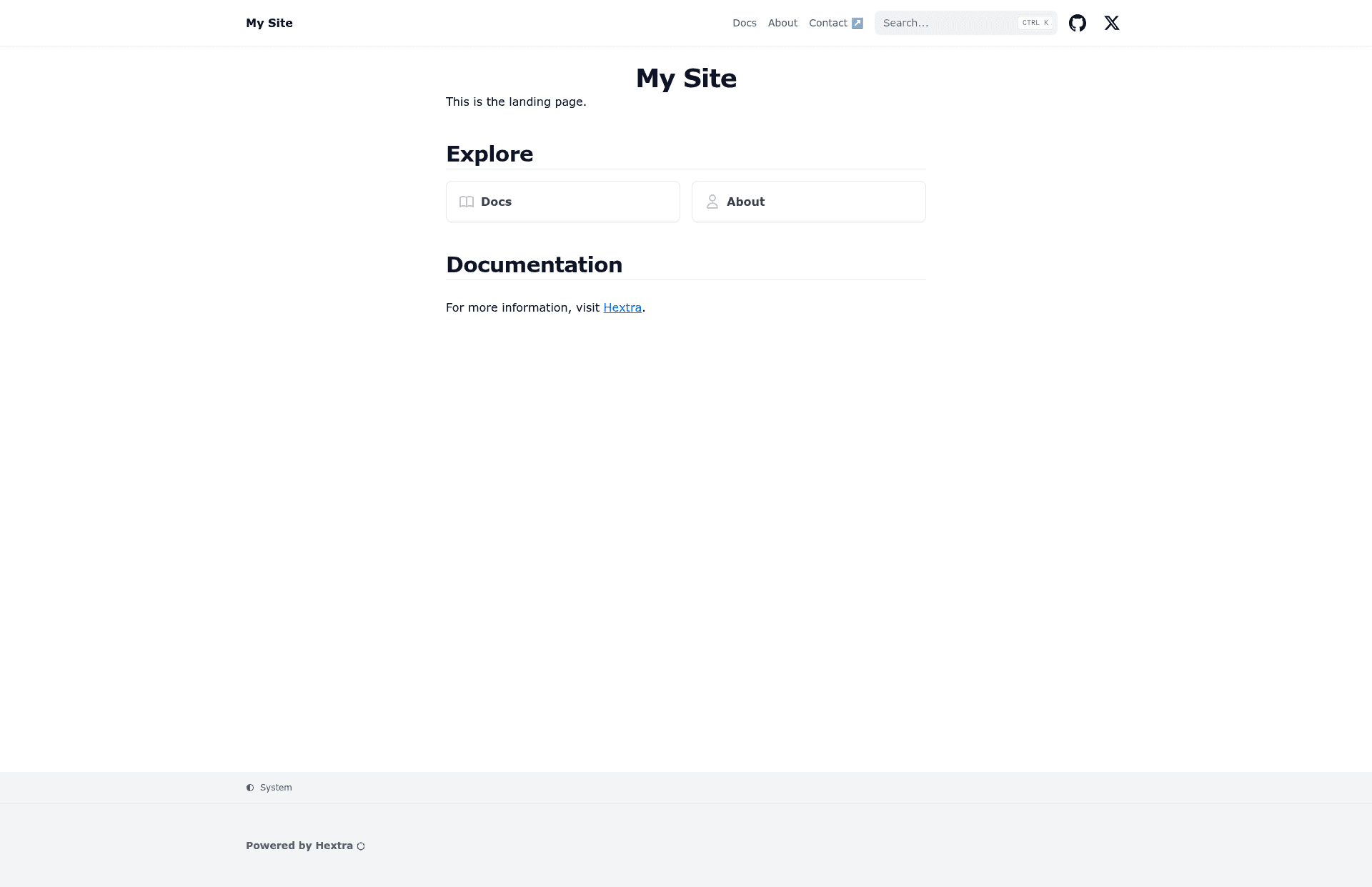 screenshot of Hextra Starter Template on template0.com