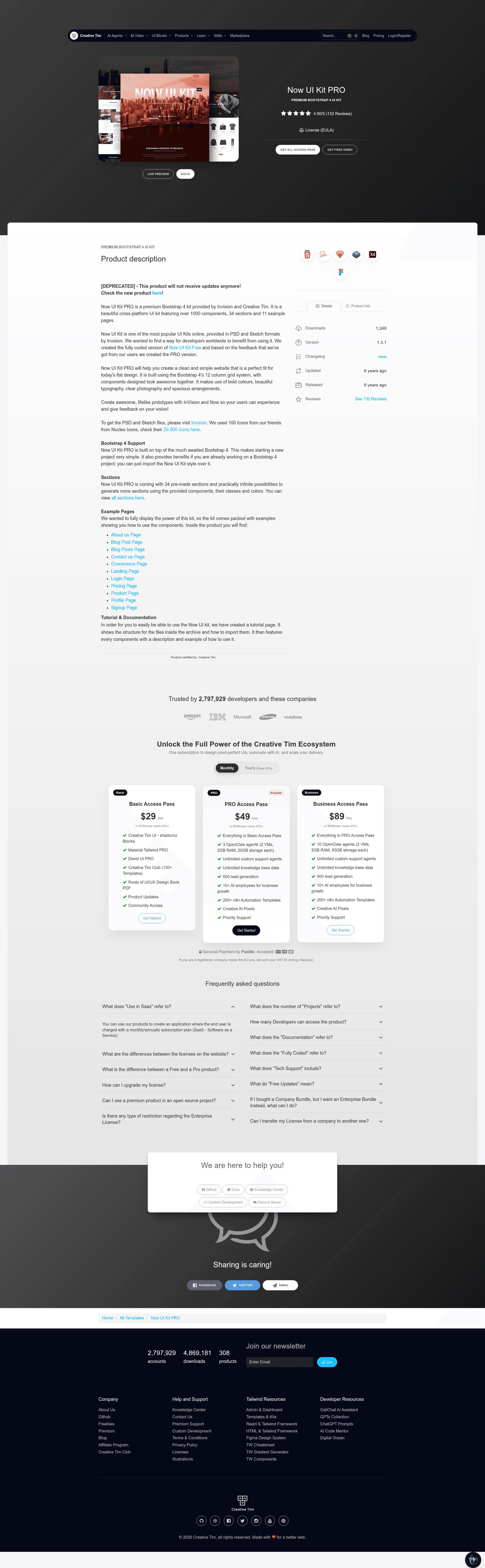 screenshot of Now UI Kit Pro on template0.com