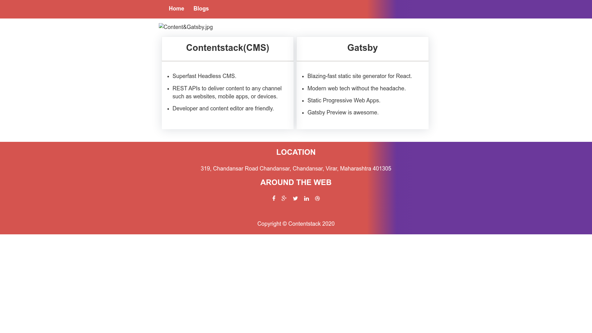 screenshot of Gatsby Starter Contentstack on template0.com