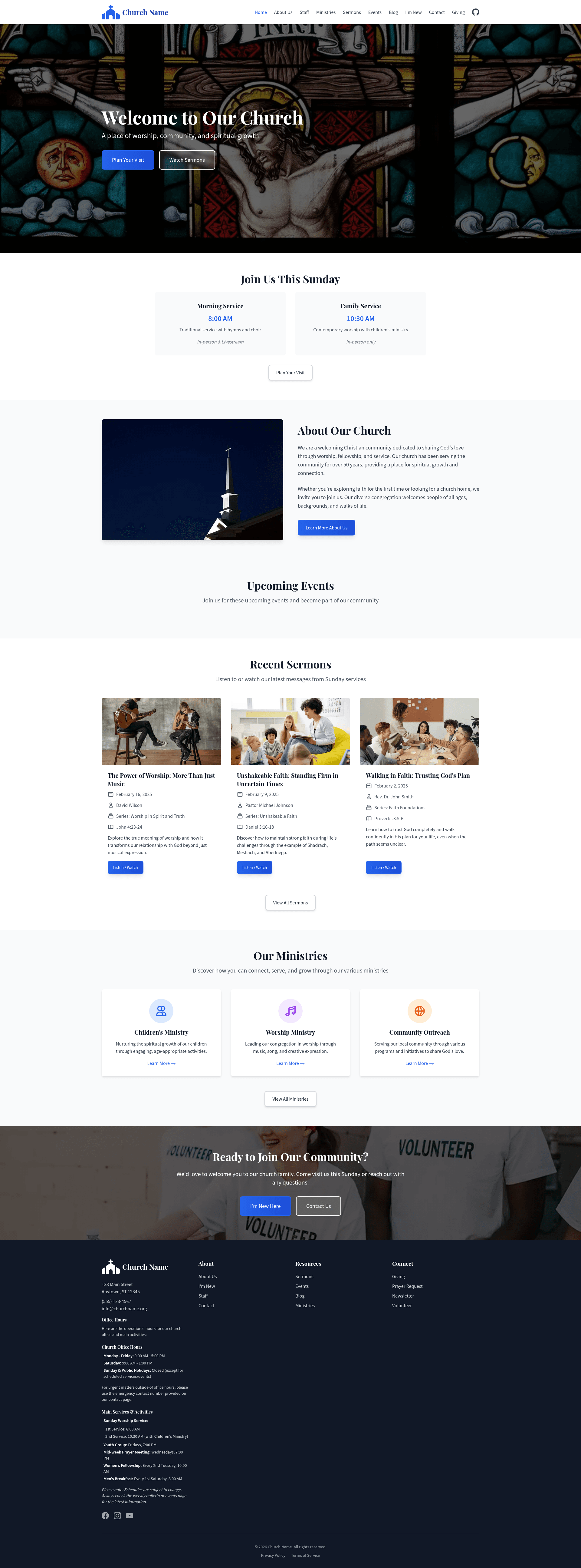 screenshot of Church Website Starter on template0.com