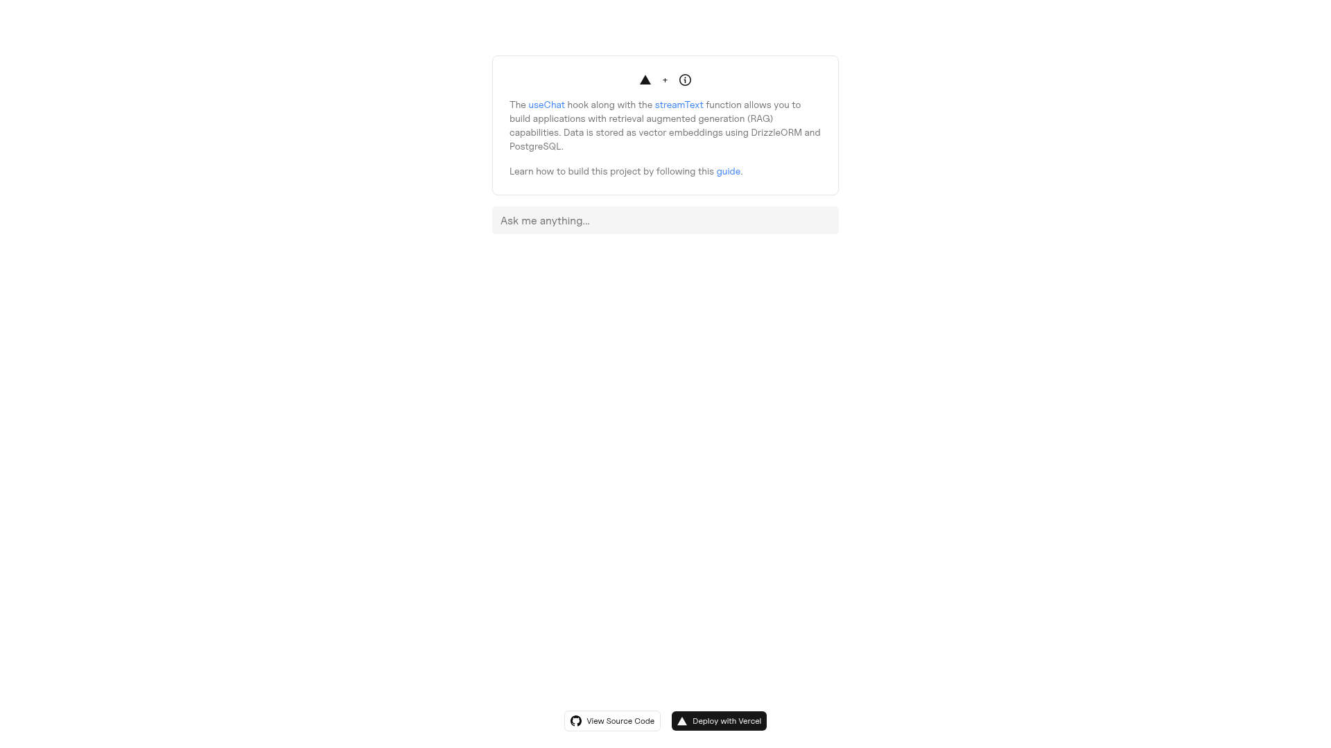 screenshot of AI SDK RAG Template on template0.com