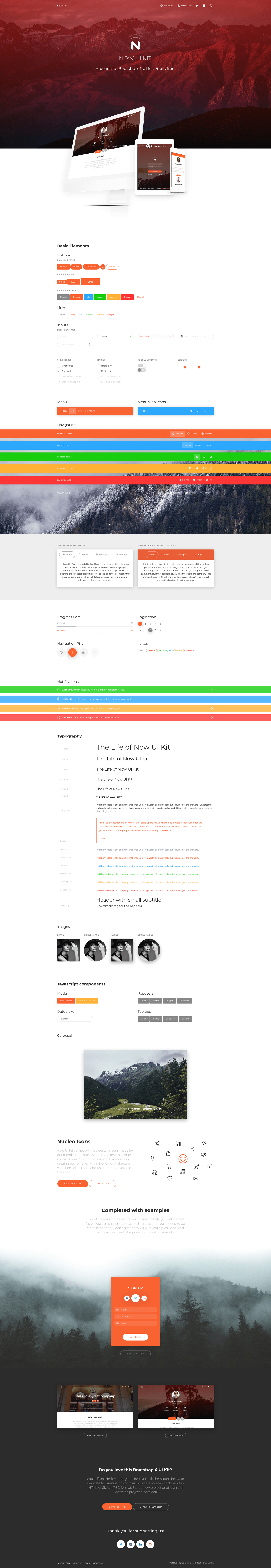 screenshot of Now UI Kit - All New Bootstrap 4 UI Kit on template0.com