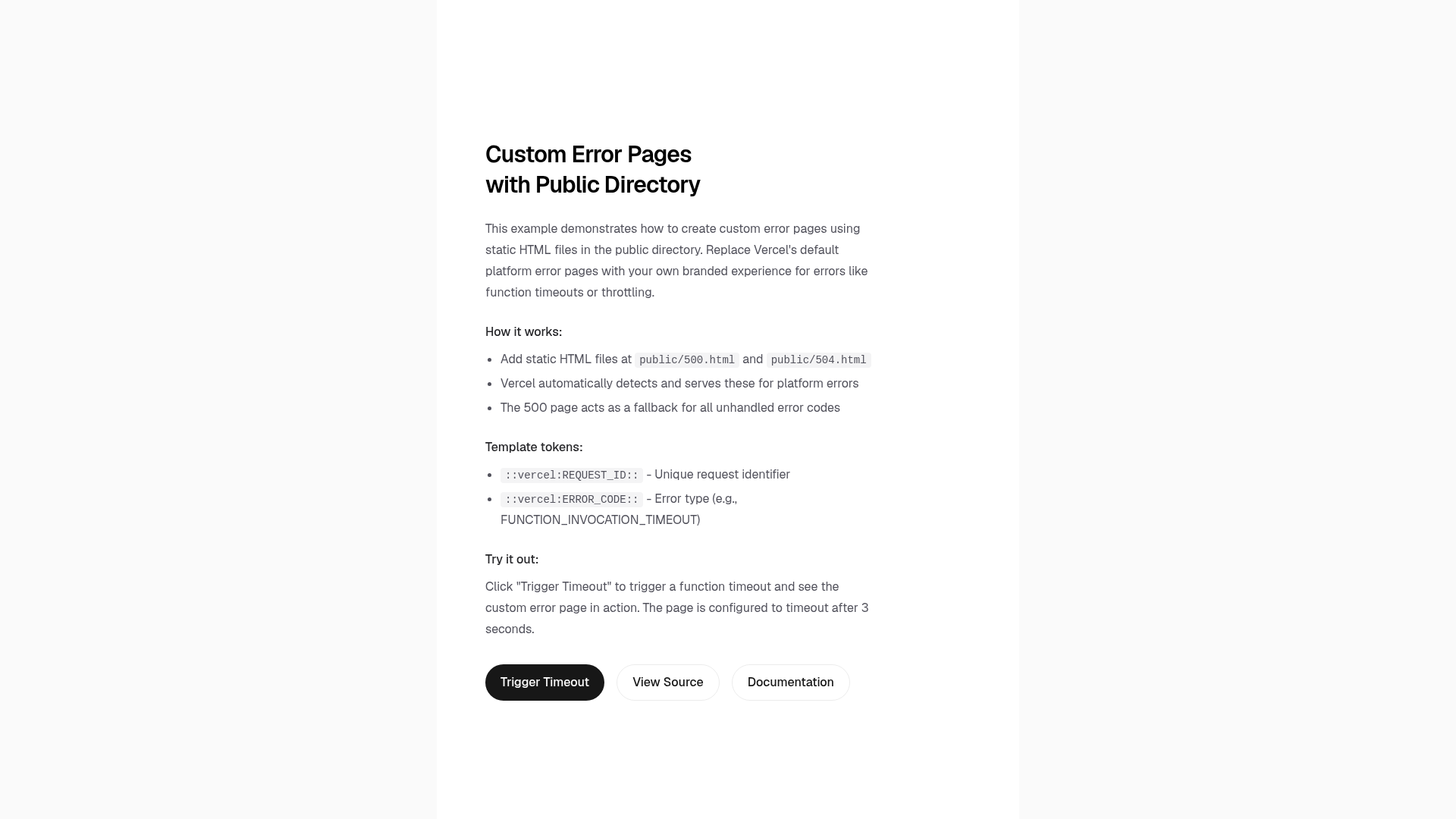 screenshot of Custom Error Pages (Static HTML) on template0.com