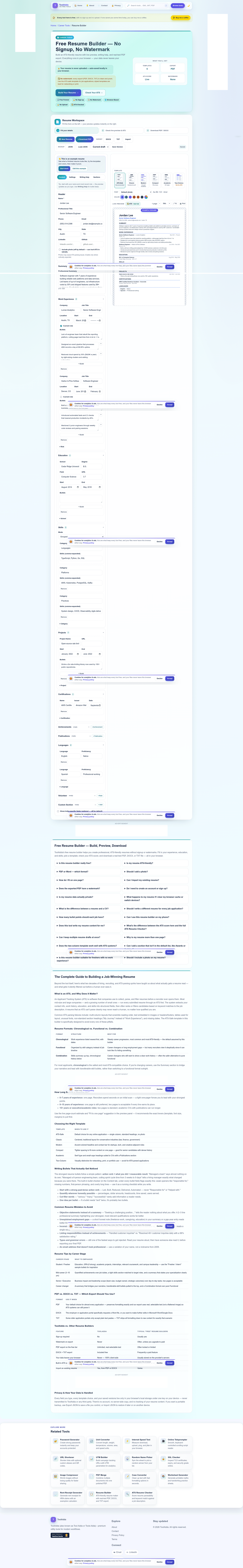 screenshot of Resume Builder on template0.com