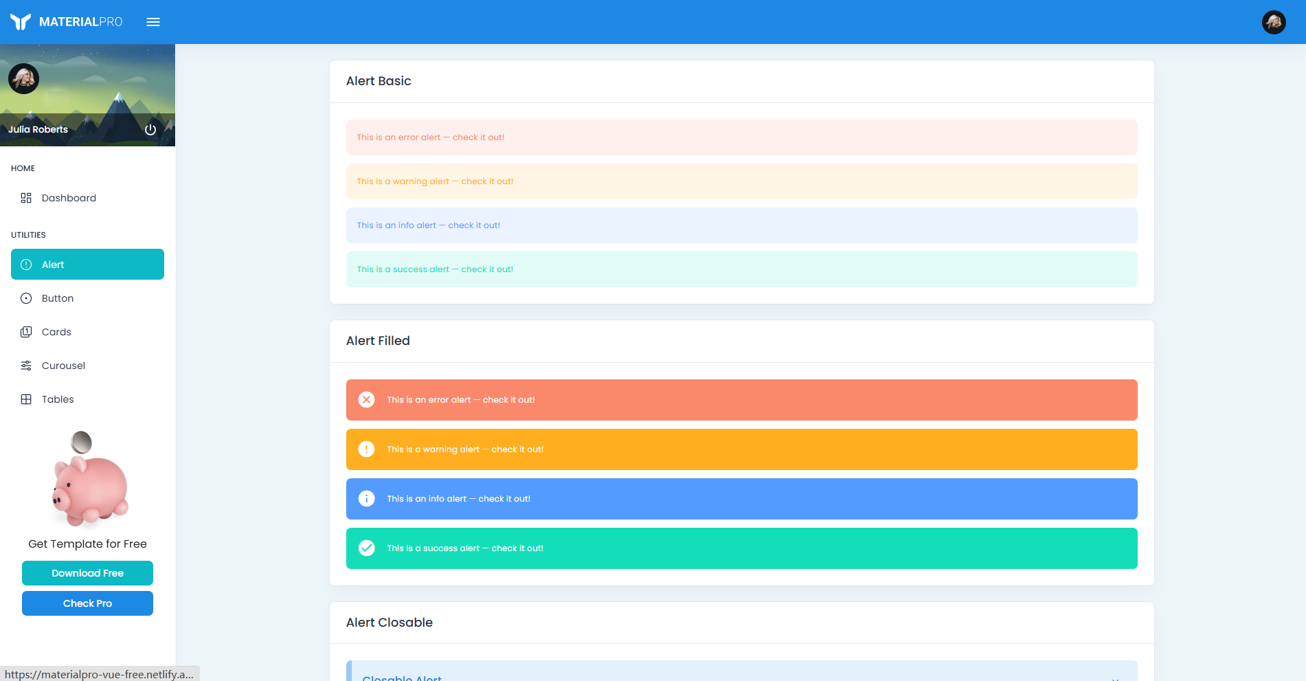 Image for MaterialPro Vuetify Admin Lite(dashboard vue template) on template0.com