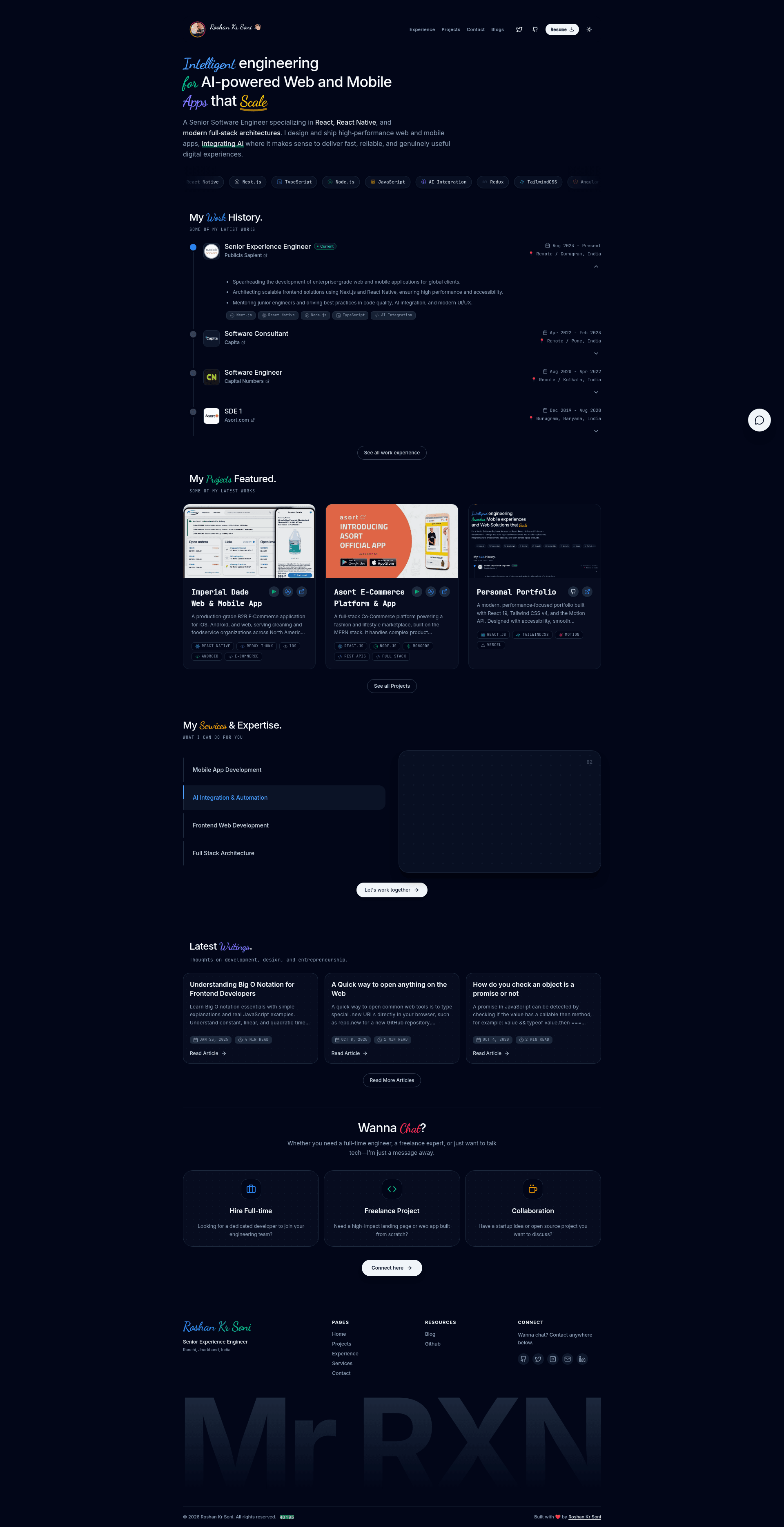 screenshot of Roshan Kr Soni Portfolio on template0.com