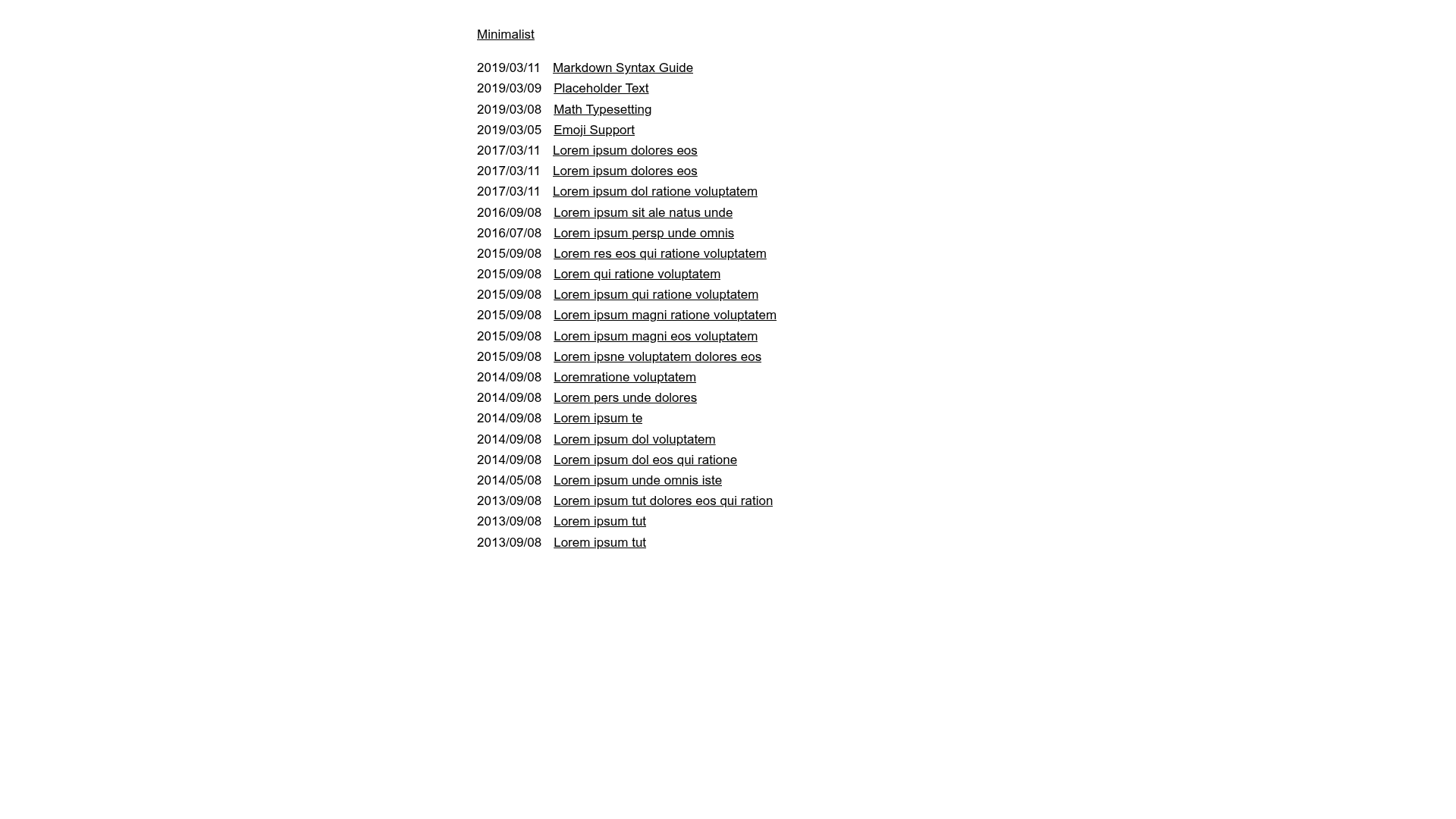 screenshot of Minimalist Hugo theme on template0.com