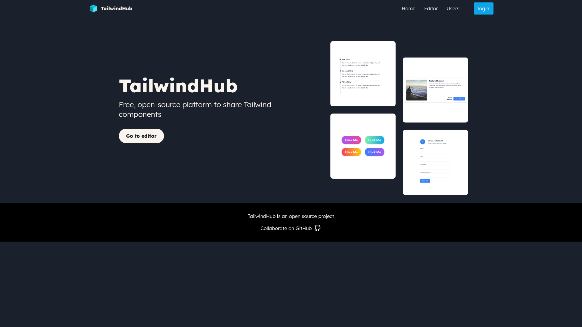 screenshot of TailwindHub on template0.com