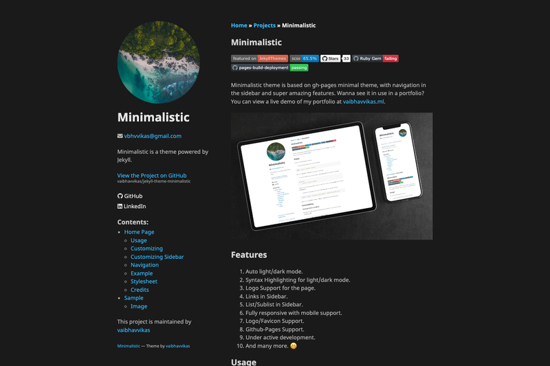 Image for Jekyll Theme Minimalistic on template0.com