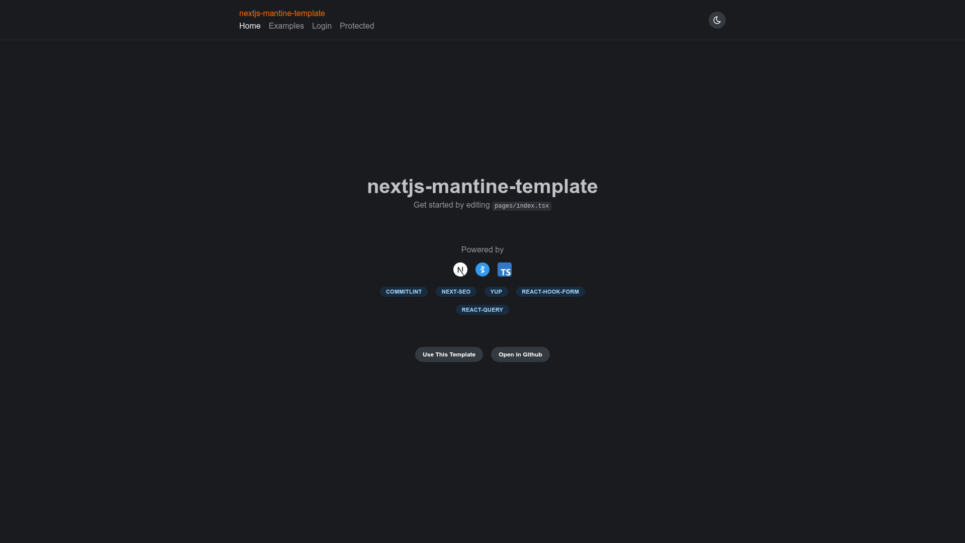 screenshot of Next.js Mantine Template on template0.com