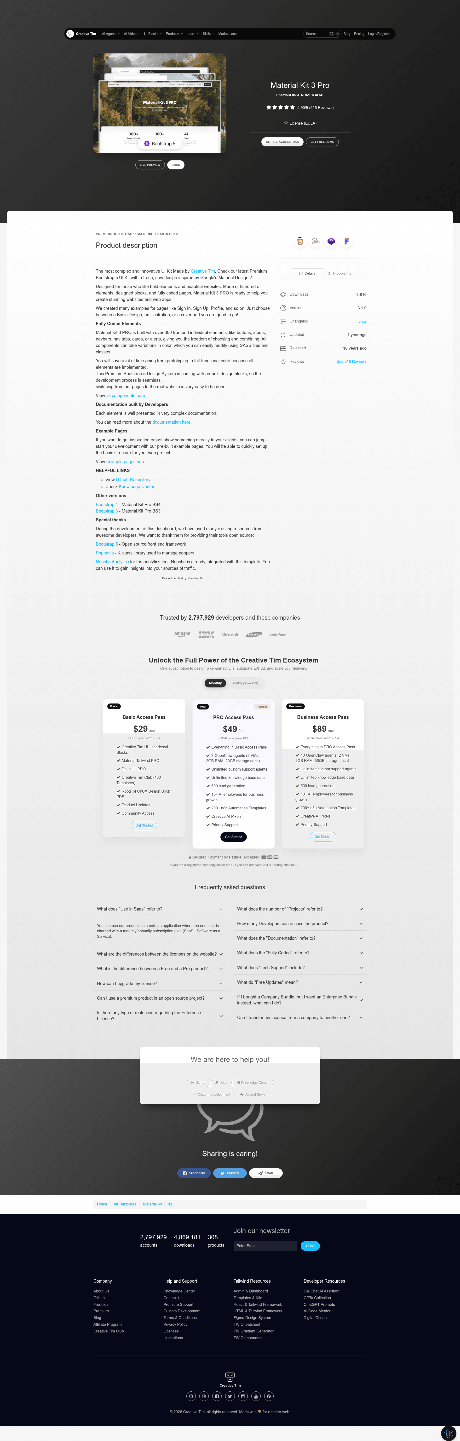 screenshot of Material Kit 2 PRO on template0.com