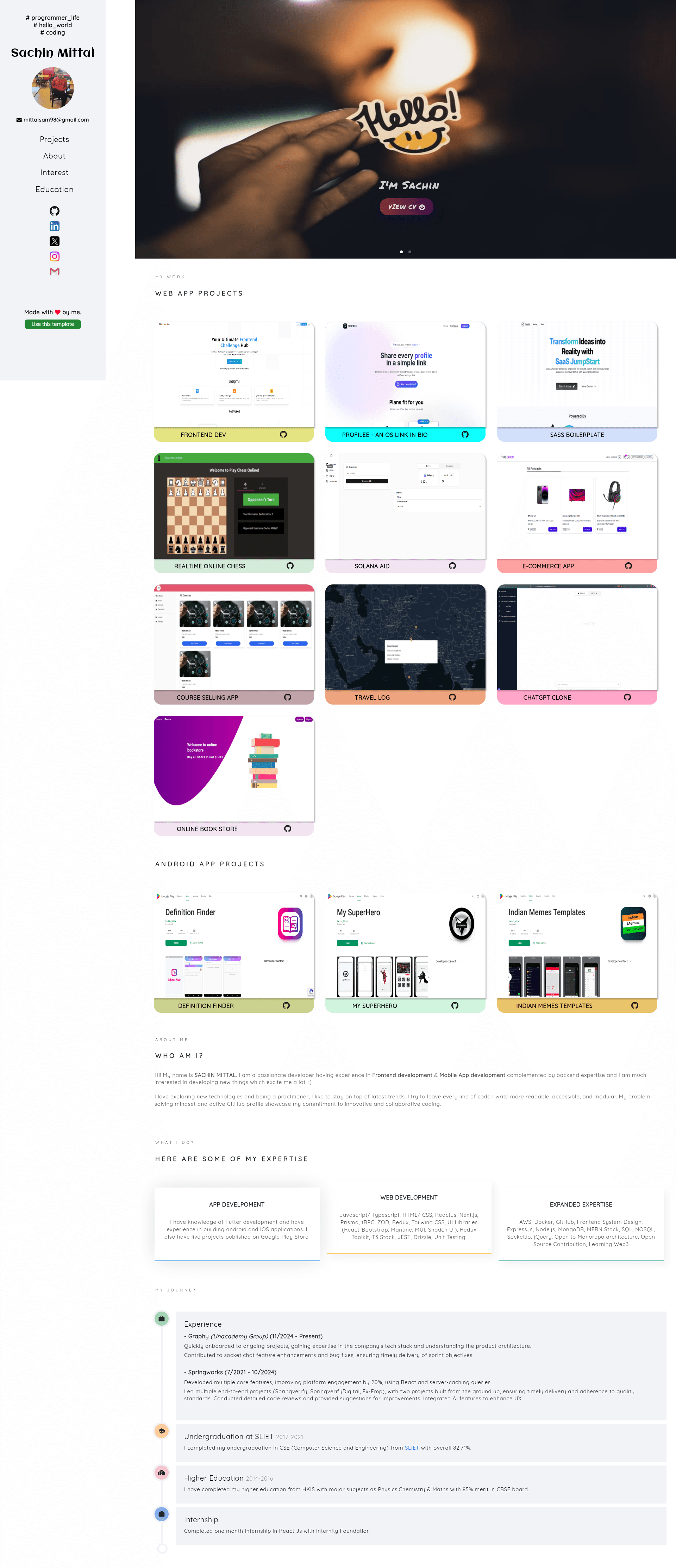 screenshot of react-portfolio on template0.com