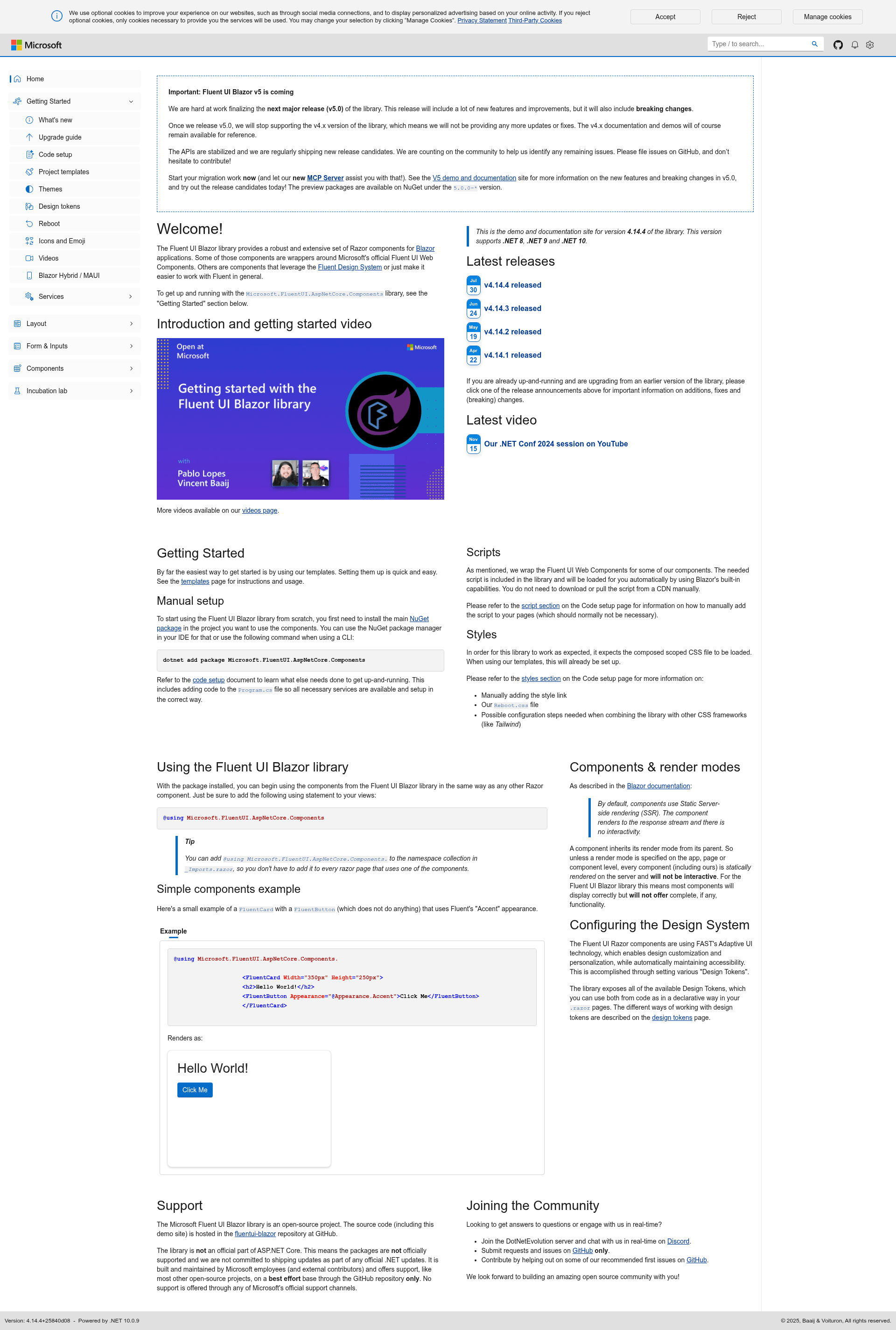 screenshot of Microsoft Fluent UI Blazor on template0.com