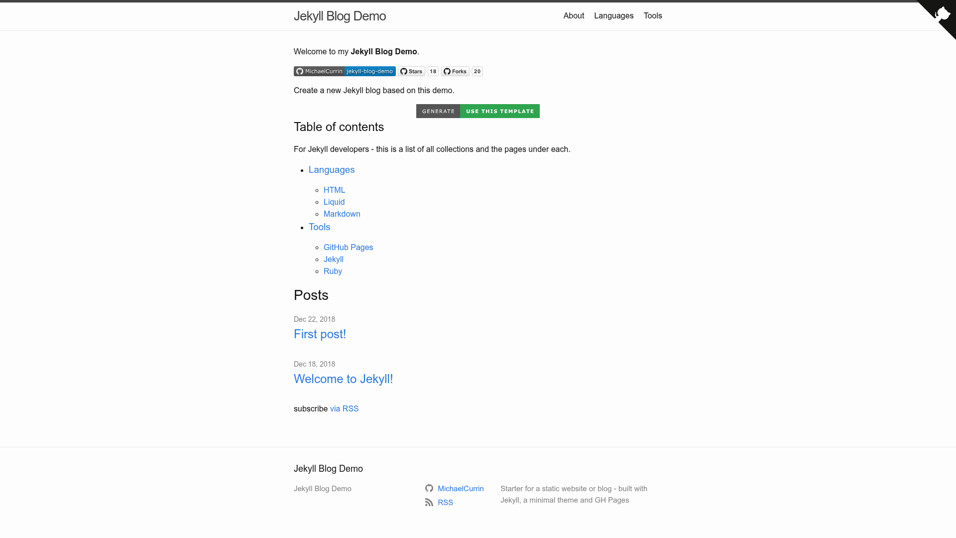 screenshot of Jekyll Blog Demo on template0.com