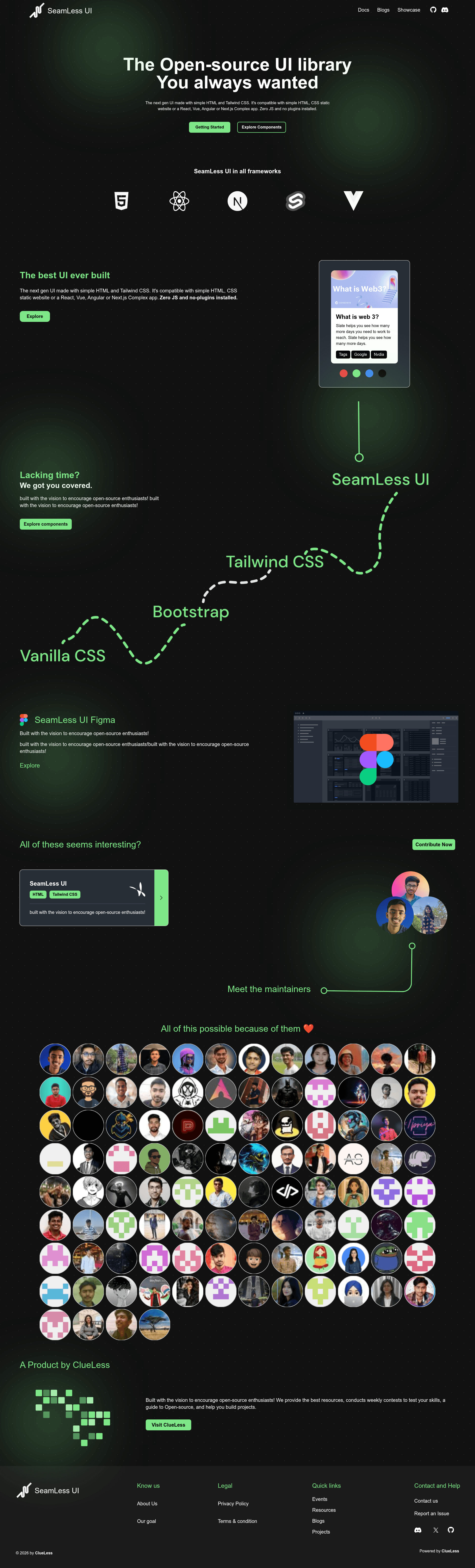 screenshot of SeamLess UI on template0.com