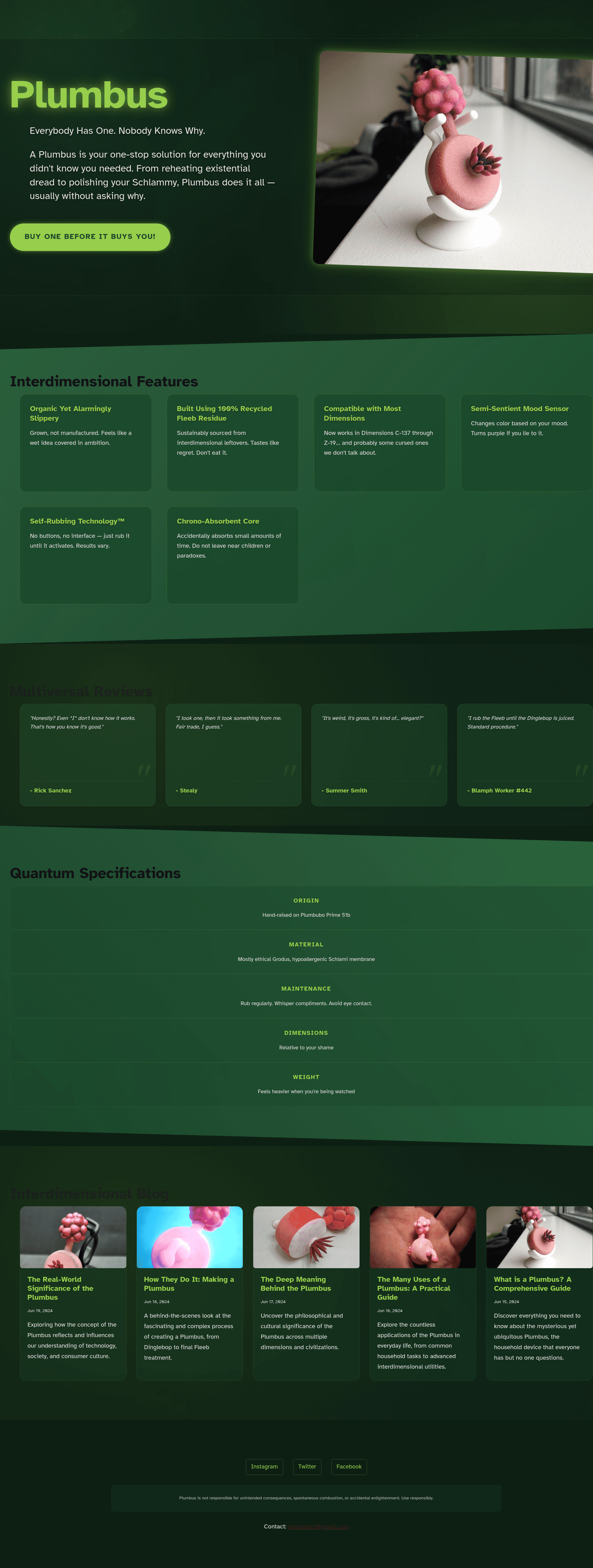 screenshot of Plumbus Landing Page on template0.com