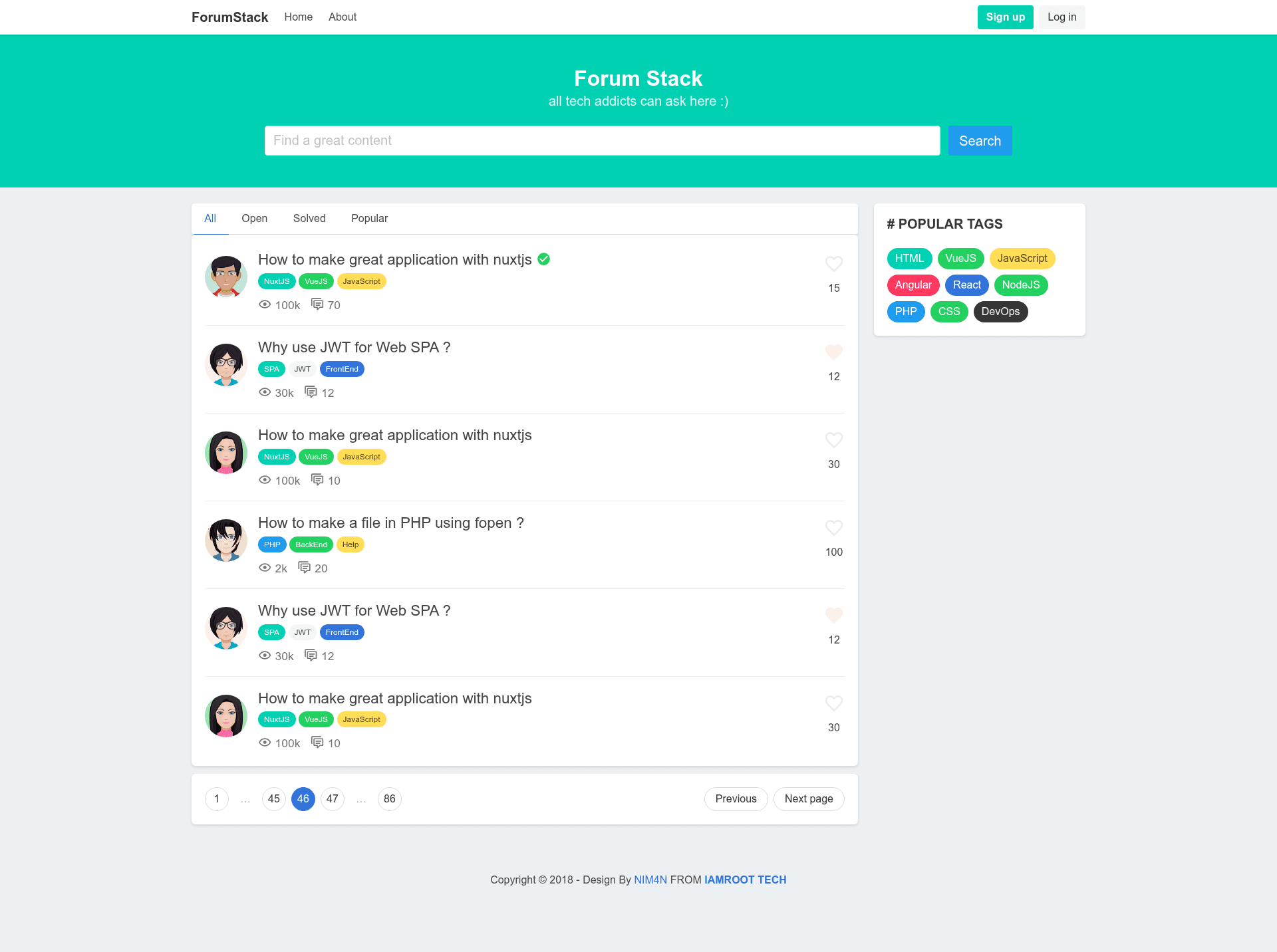 screenshot of Template ui forumStack on template0.com