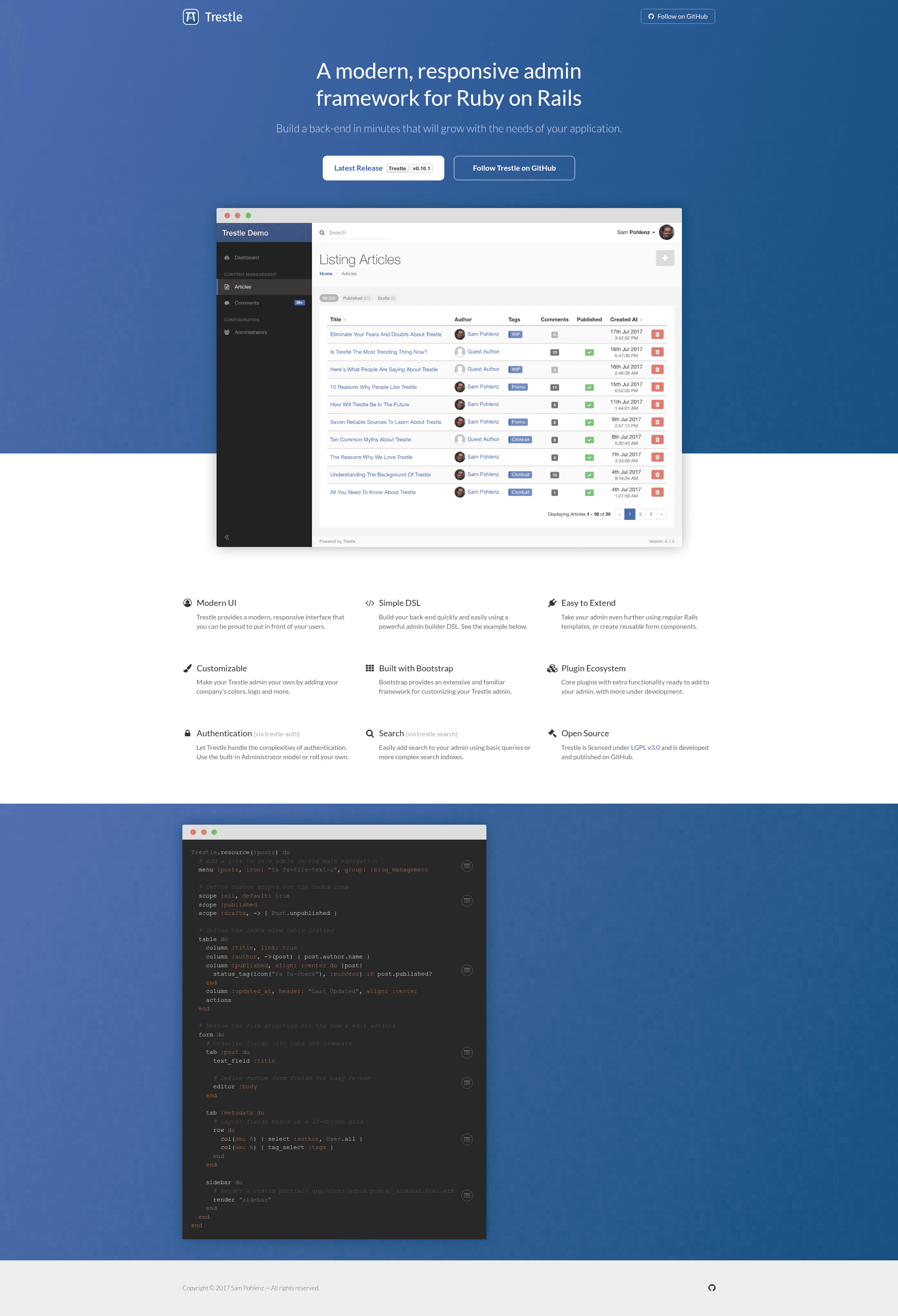 screenshot of Trestle on template0.com