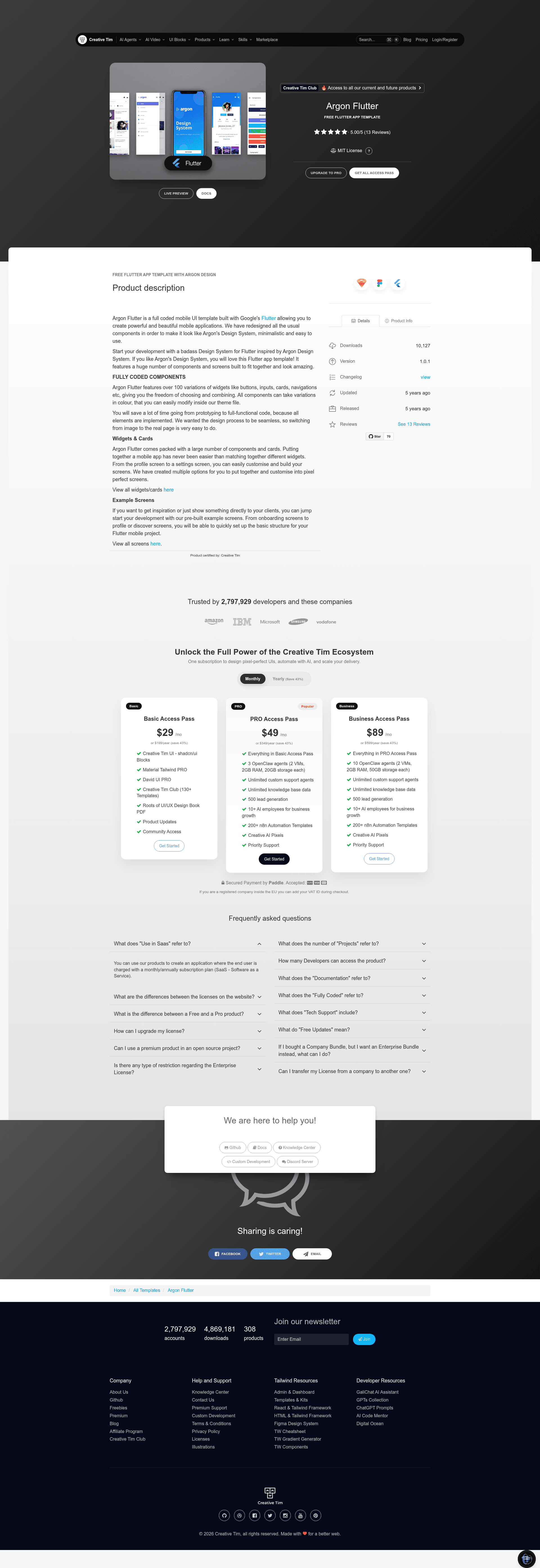 screenshot of Argon Flutter on template0.com