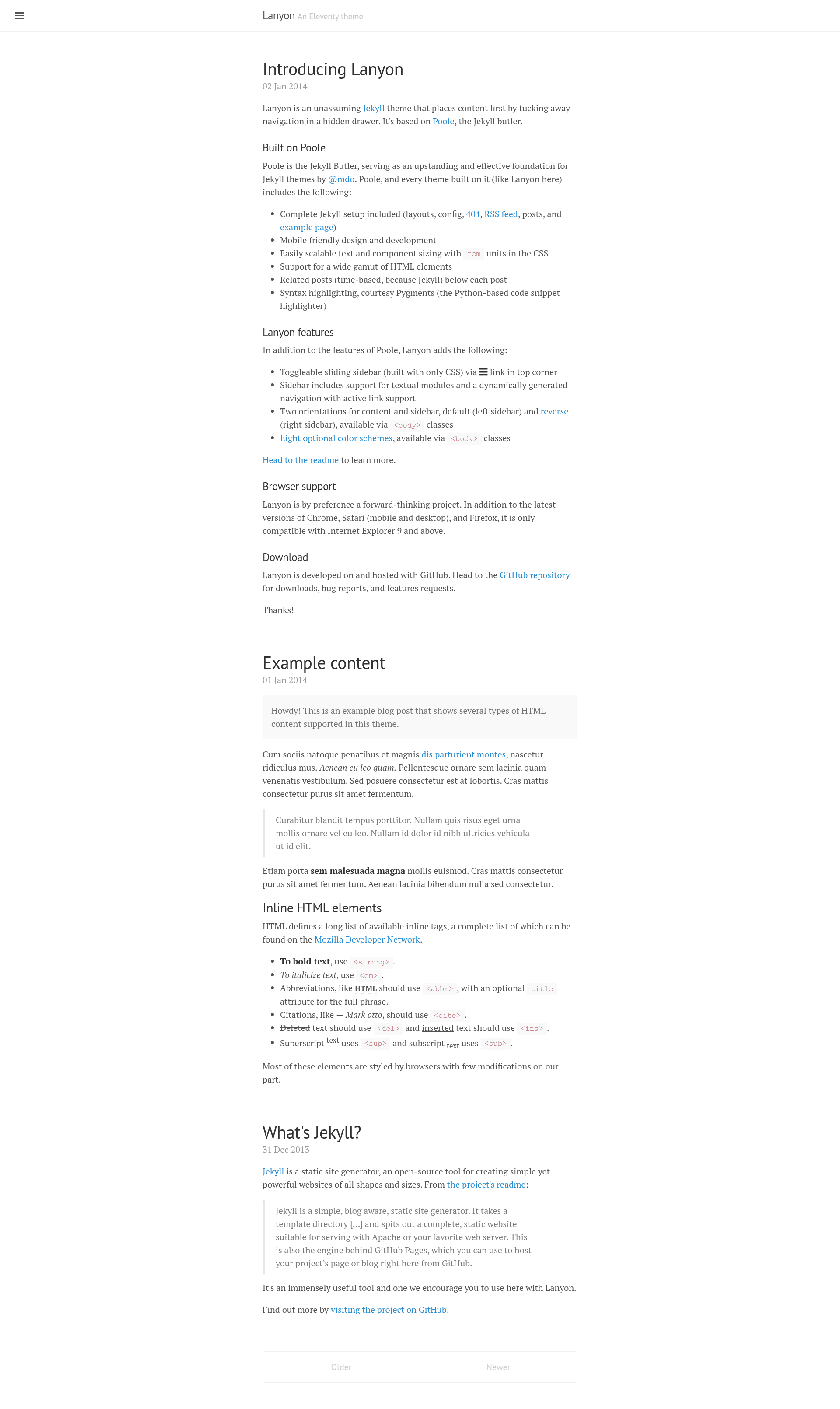 screenshot of Lanyon 11ty on template0.com