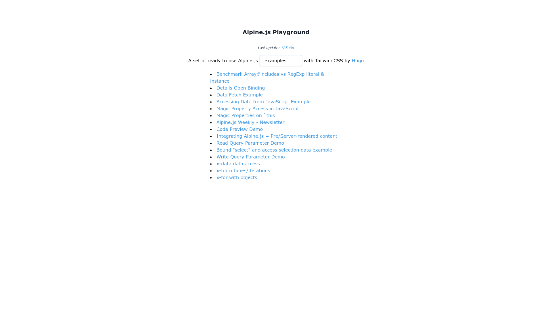 screenshot of Alpine.js Playground on template0.com