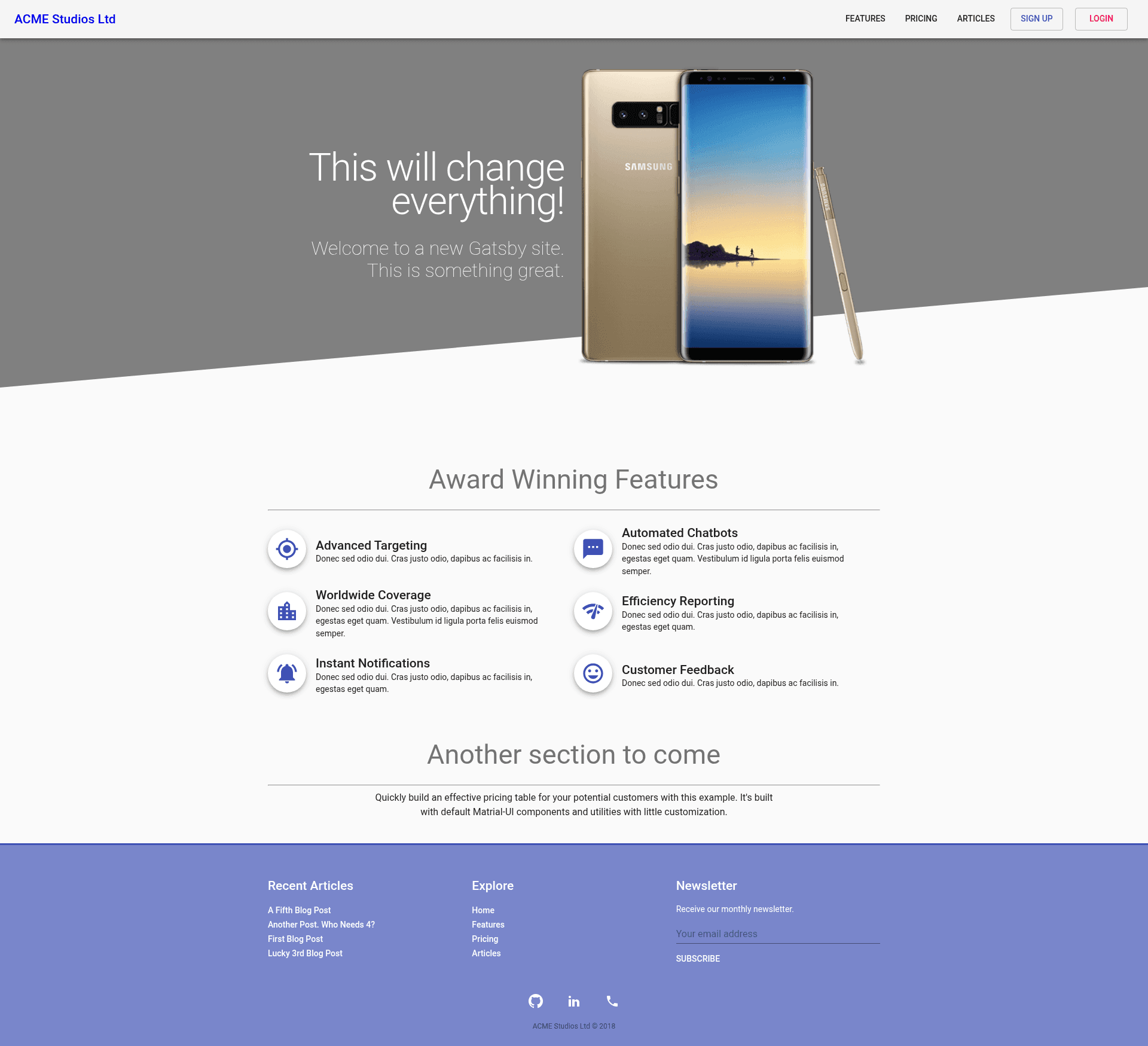 screenshot of gatsby-starter-default on template0.com
