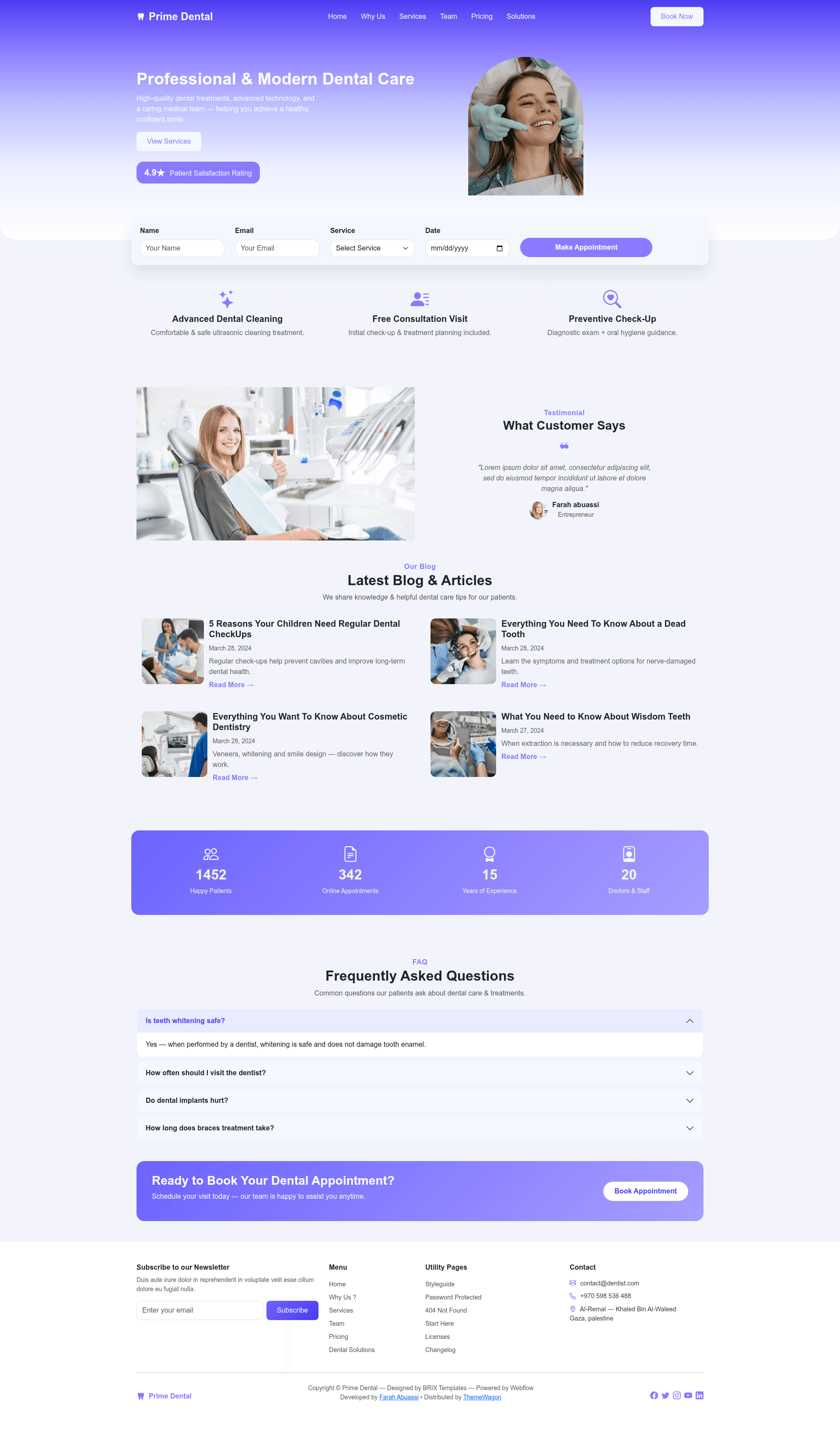 screenshot of PrimeDental on template0.com