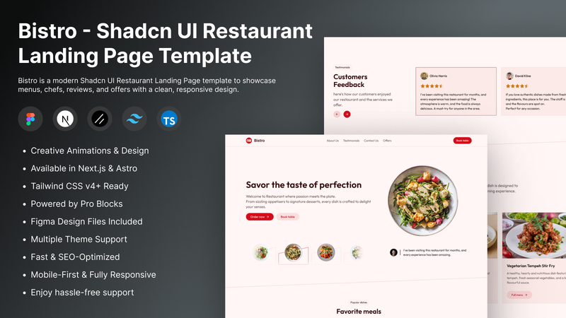 Image for Bistro - Shadcn UI Restaurant Landing Page Template on template0.com Image for Bistro - Shadcn UI Restaurant Landing Page Template on template0.com