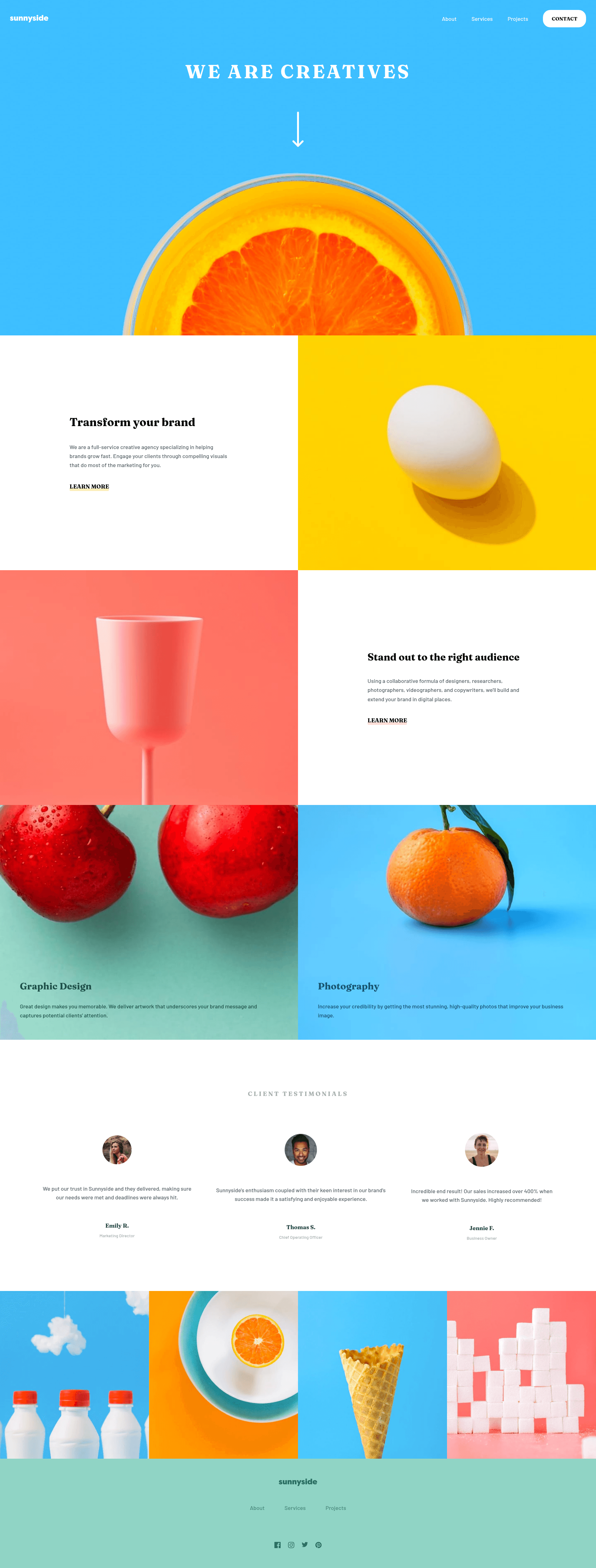 screenshot of Sunnyside Landing Page on template0.com