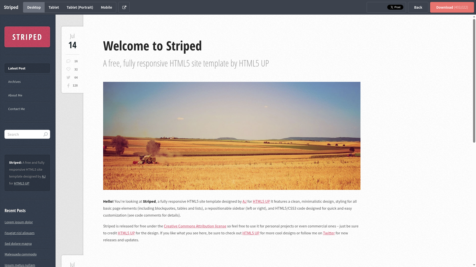 screenshot of Striped on template0.com