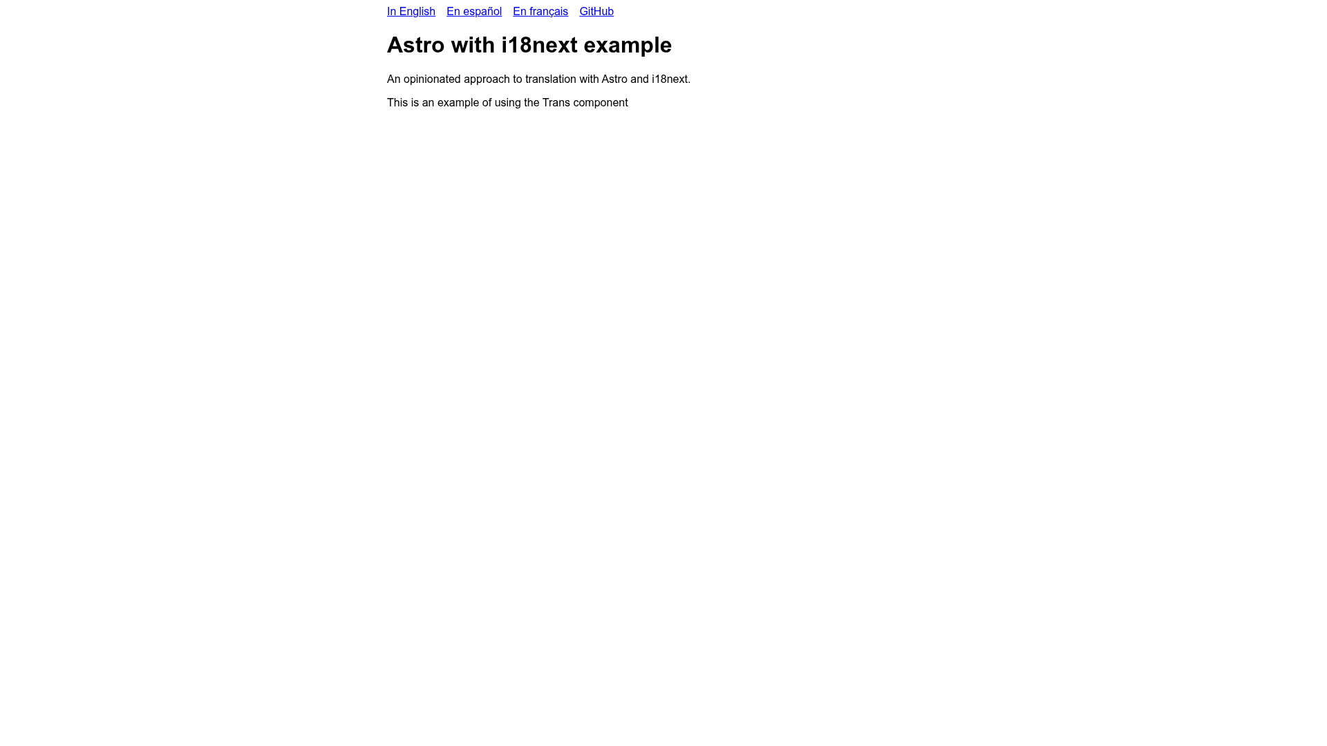 screenshot of Astro with i18next Example on template0.com