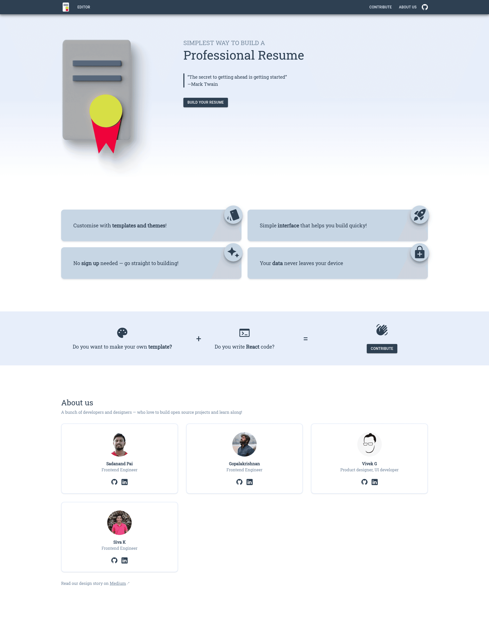 screenshot of Resume Builder on template0.com