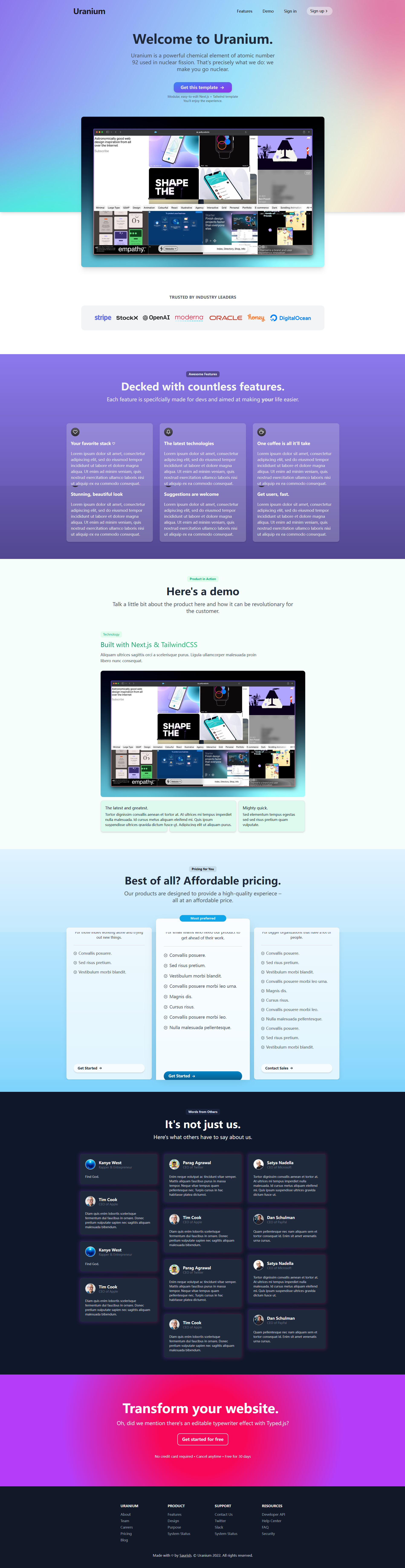 Image for Uranium(landing page nextjs template) on template0.com