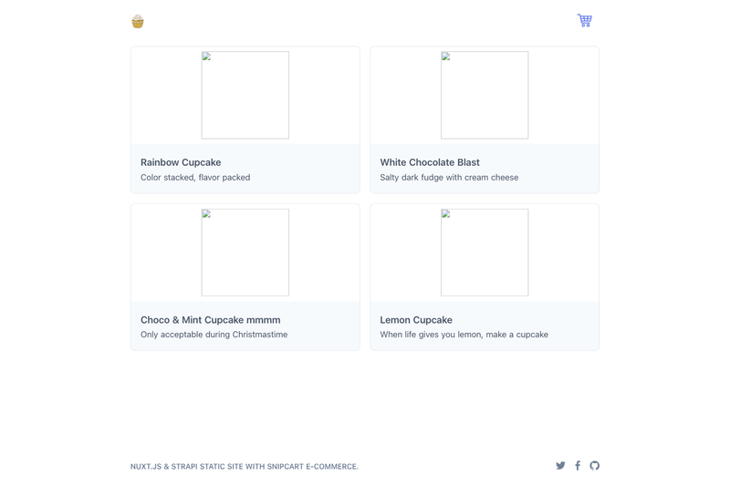 Image for Strapi Nuxt Snipcart E-commerce on template0.com