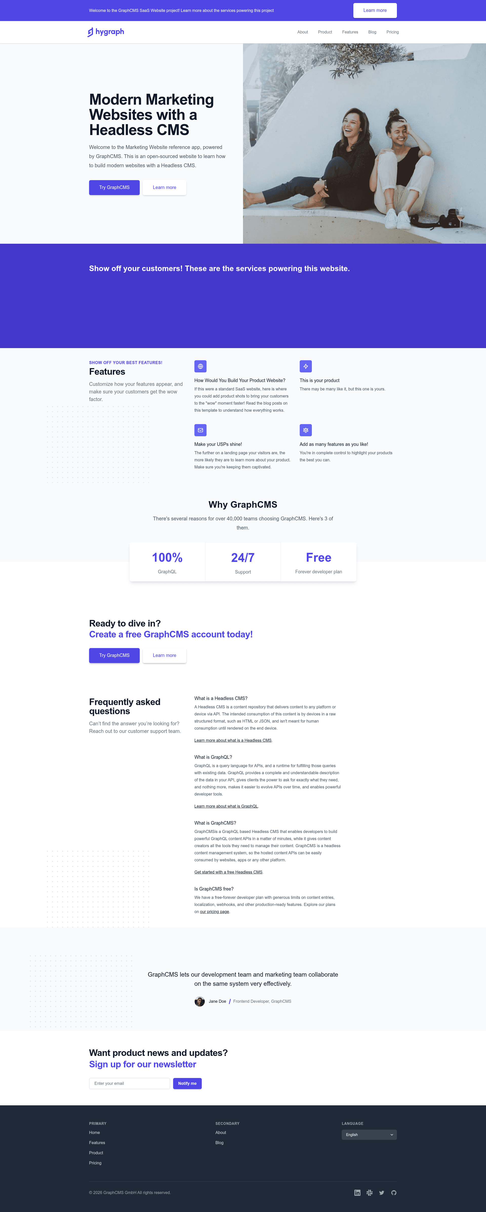 screenshot of Hygraph Marketing Website Starter on template0.com