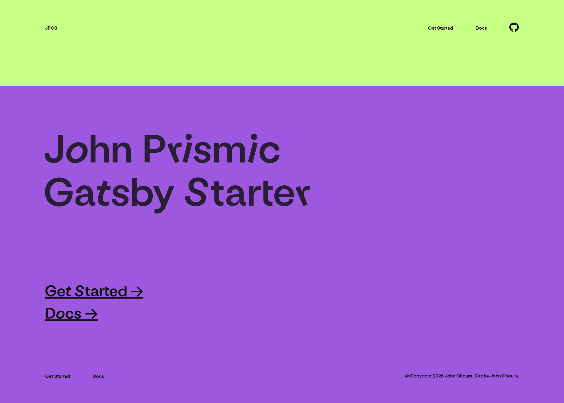 screenshot of John Prismic Gatsby Starter on template0.com
