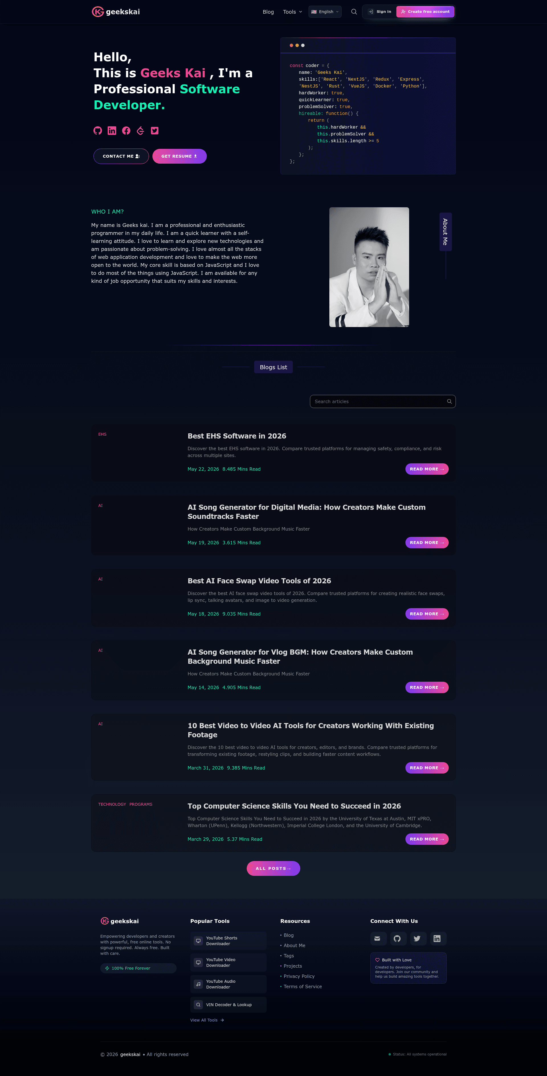screenshot of Next.js Tailwind Blog on template0.com